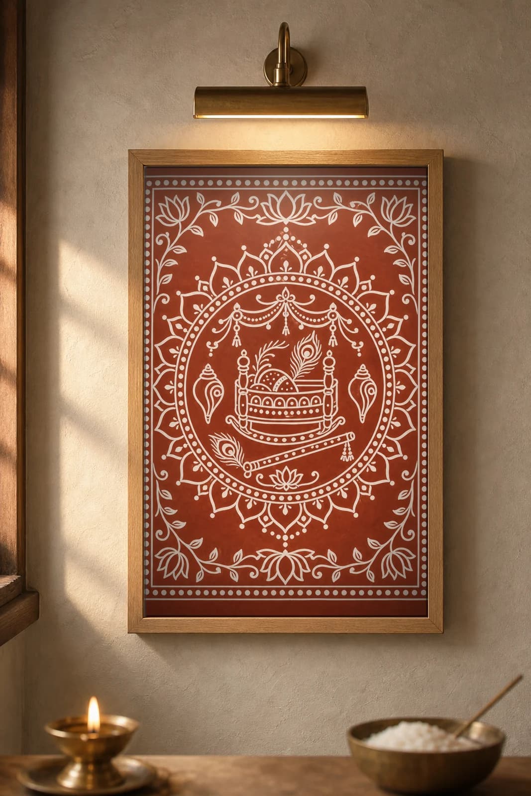 Janmashtami Chowki — framed museum print, Aipan