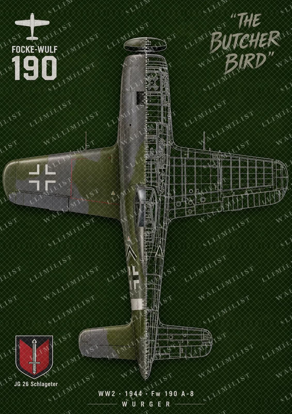 Actual watermarked print of Fw 190 A-8 — Aircraft Cutaway