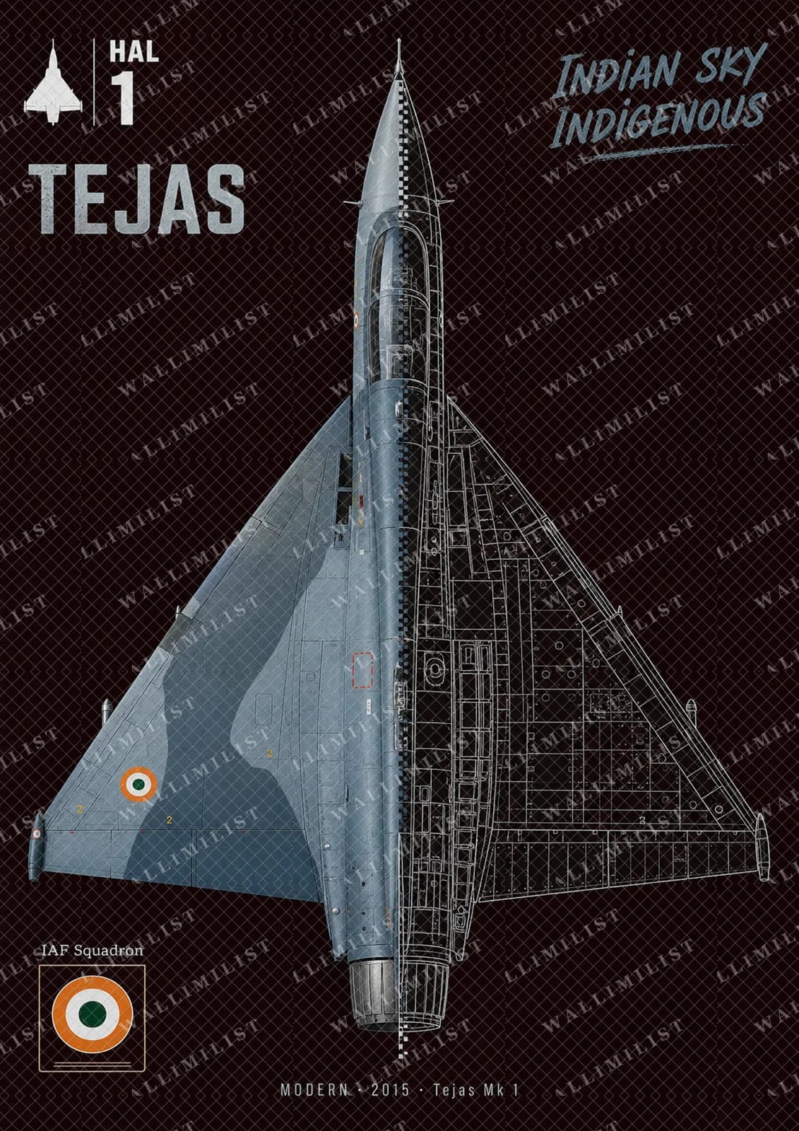 Actual watermarked print of Tejas Mk 1 — Aircraft Cutaway
