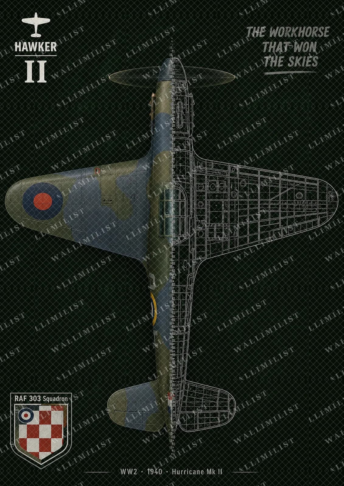 Actual watermarked print of Hurricane Mk II — Aircraft Cutaway