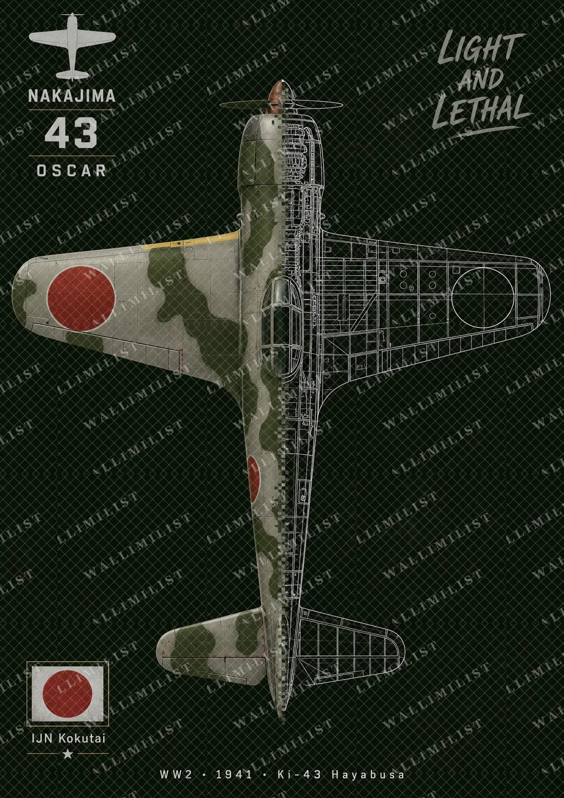 Actual watermarked print of Ki-43 Oscar — Aircraft Cutaway