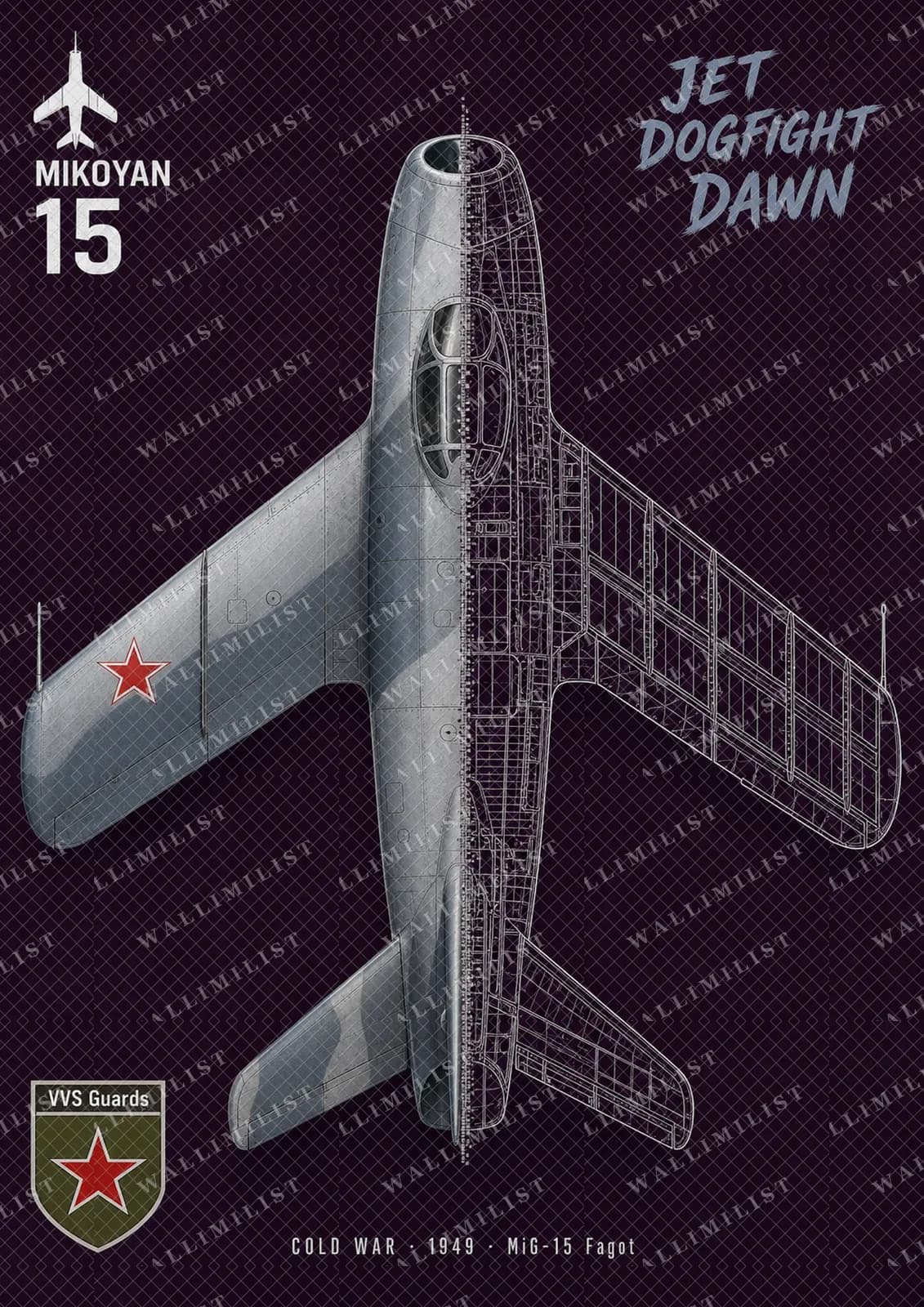 Actual watermarked print of MiG-15 Fagot — Aircraft Cutaway
