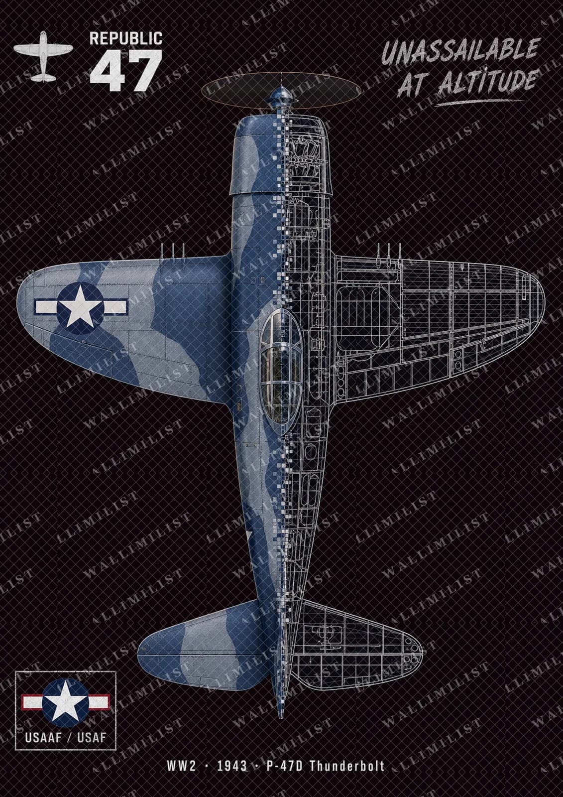 Actual watermarked print of P-47D Thunderbolt — Aircraft Cutaway