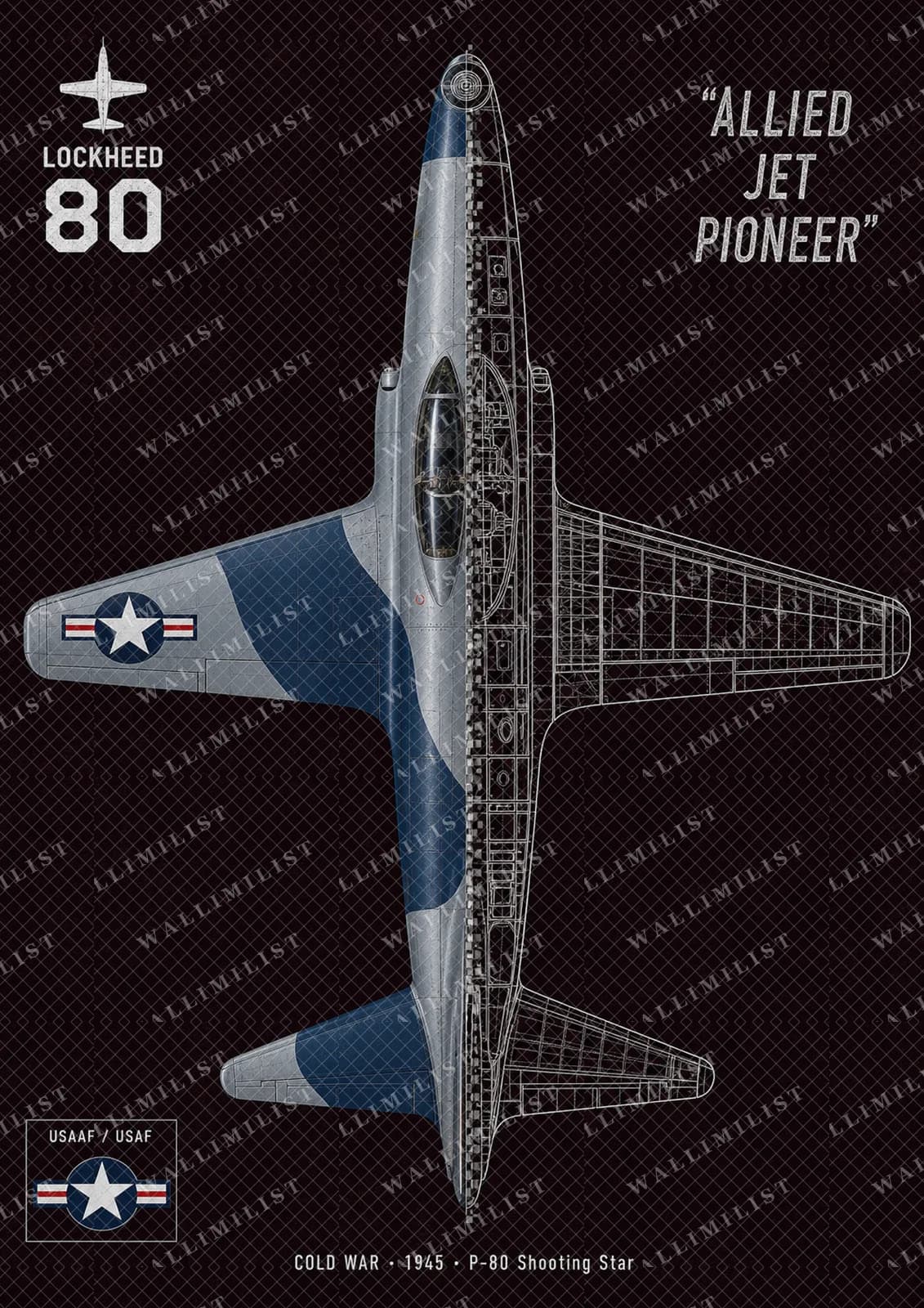 Actual watermarked print of P-80 Shooting Star — Aircraft Cutaway