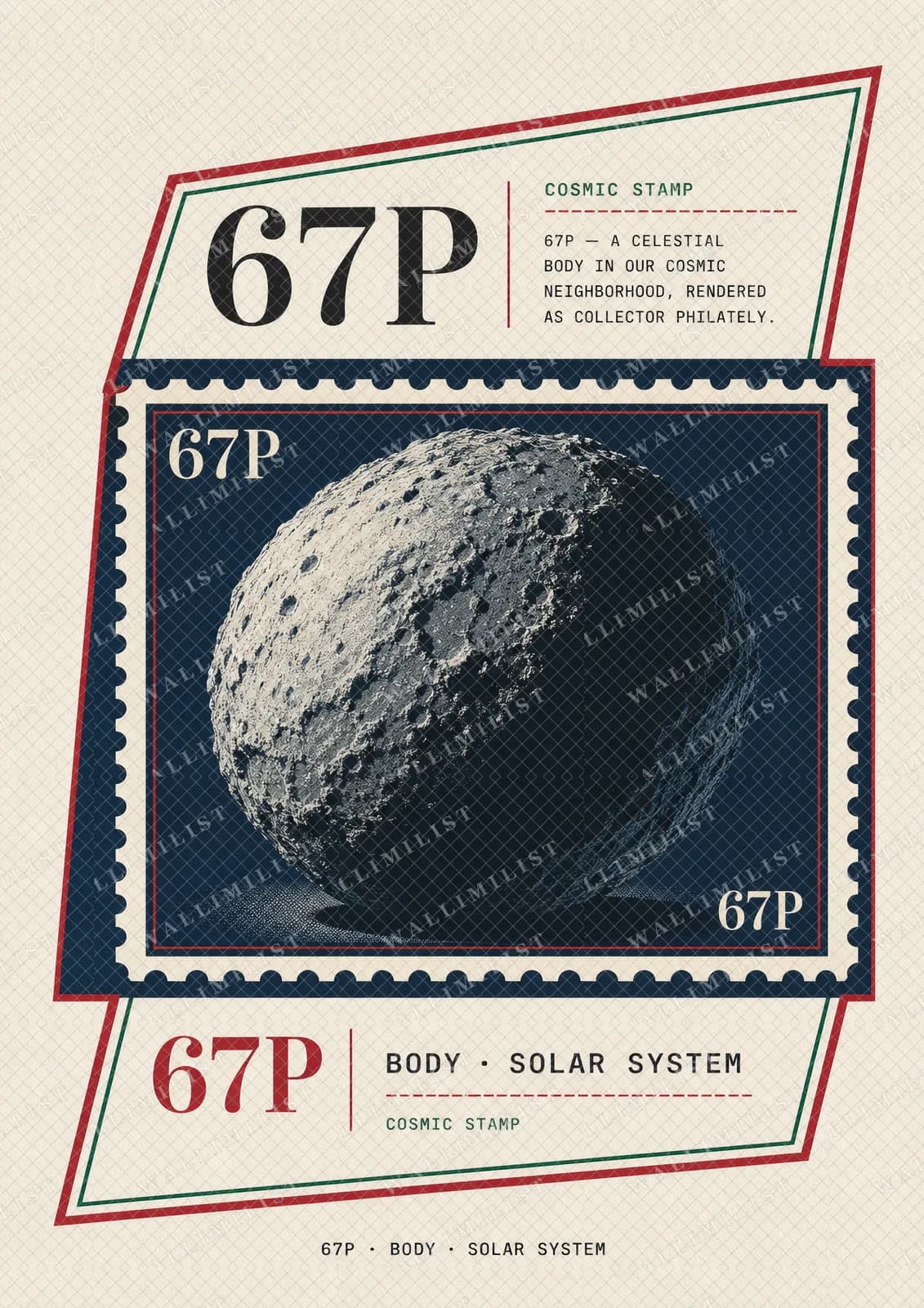 Actual watermarked print of 67P — Astronomical Bodies Stamp