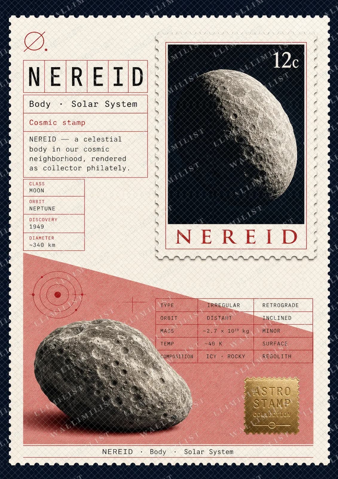 Actual watermarked print of NEREID — Astronomical Bodies Stamp