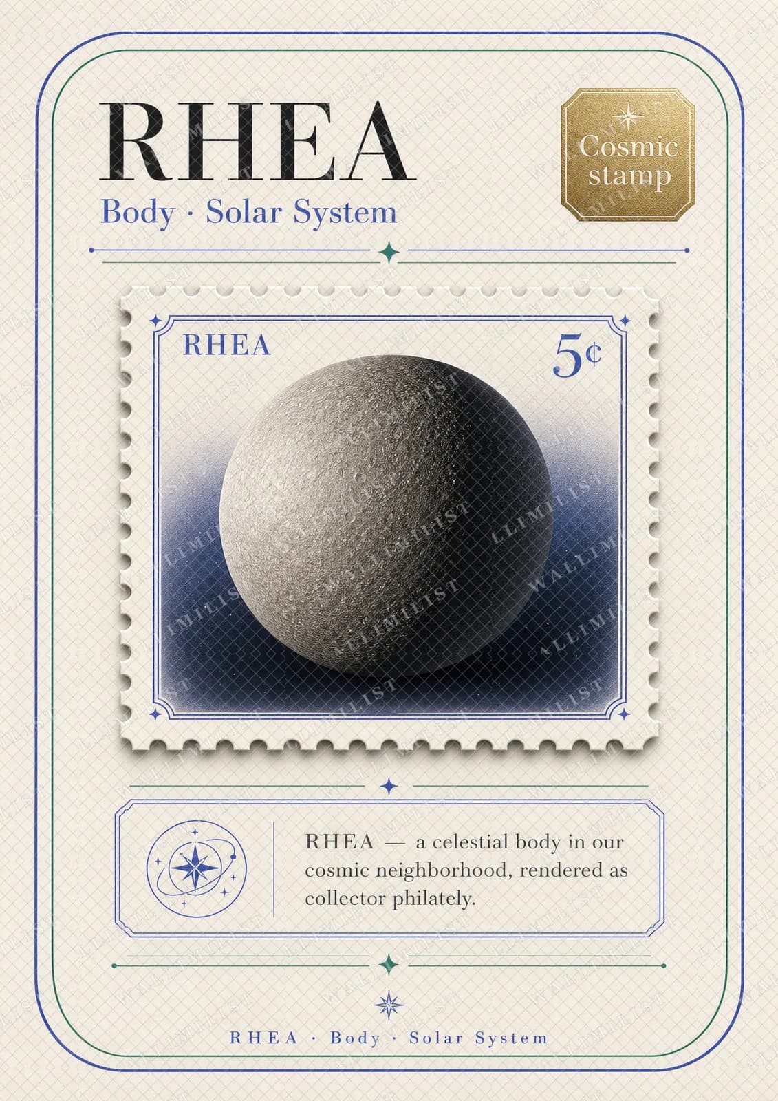 Actual watermarked print of RHEA — Astronomical Bodies Stamp