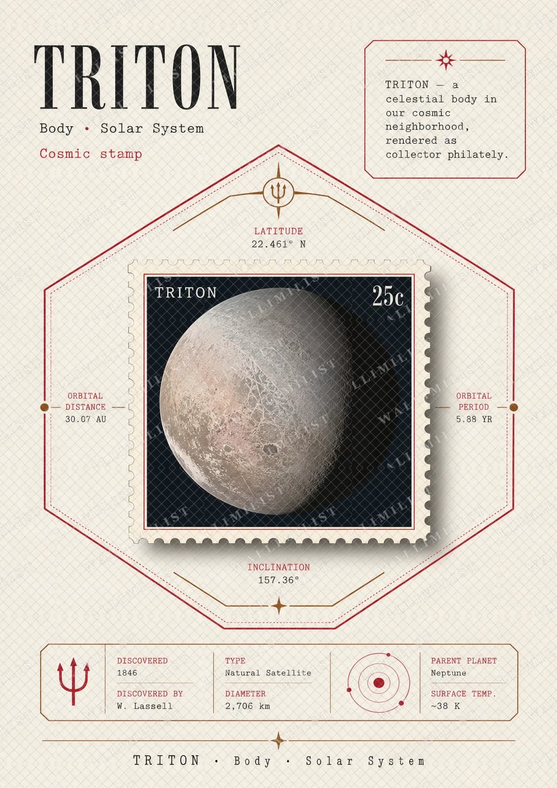 Actual watermarked print of TRITON — Astronomical Bodies Stamp