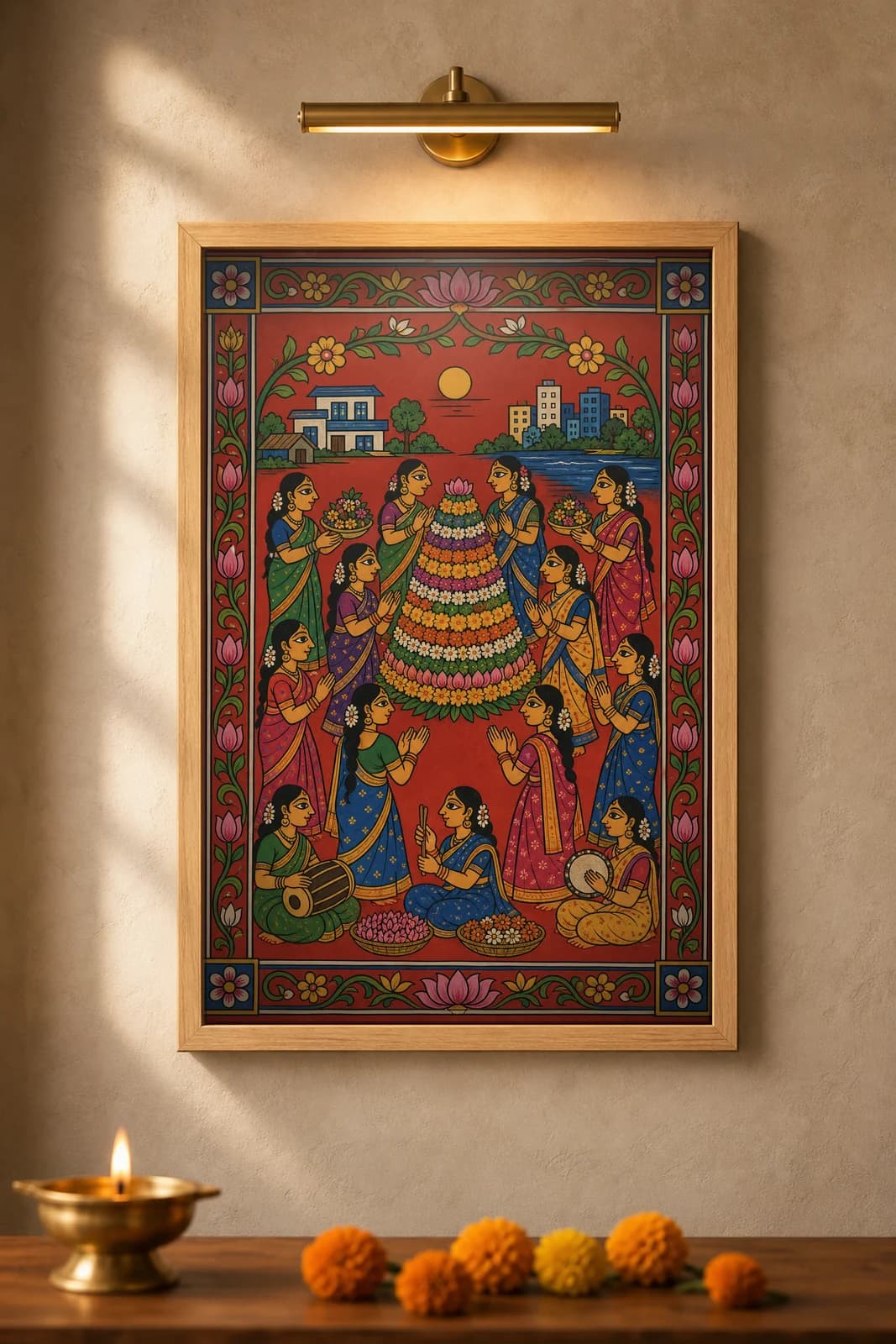 Bathukamma at Dusk — framed museum print, Cheriyal