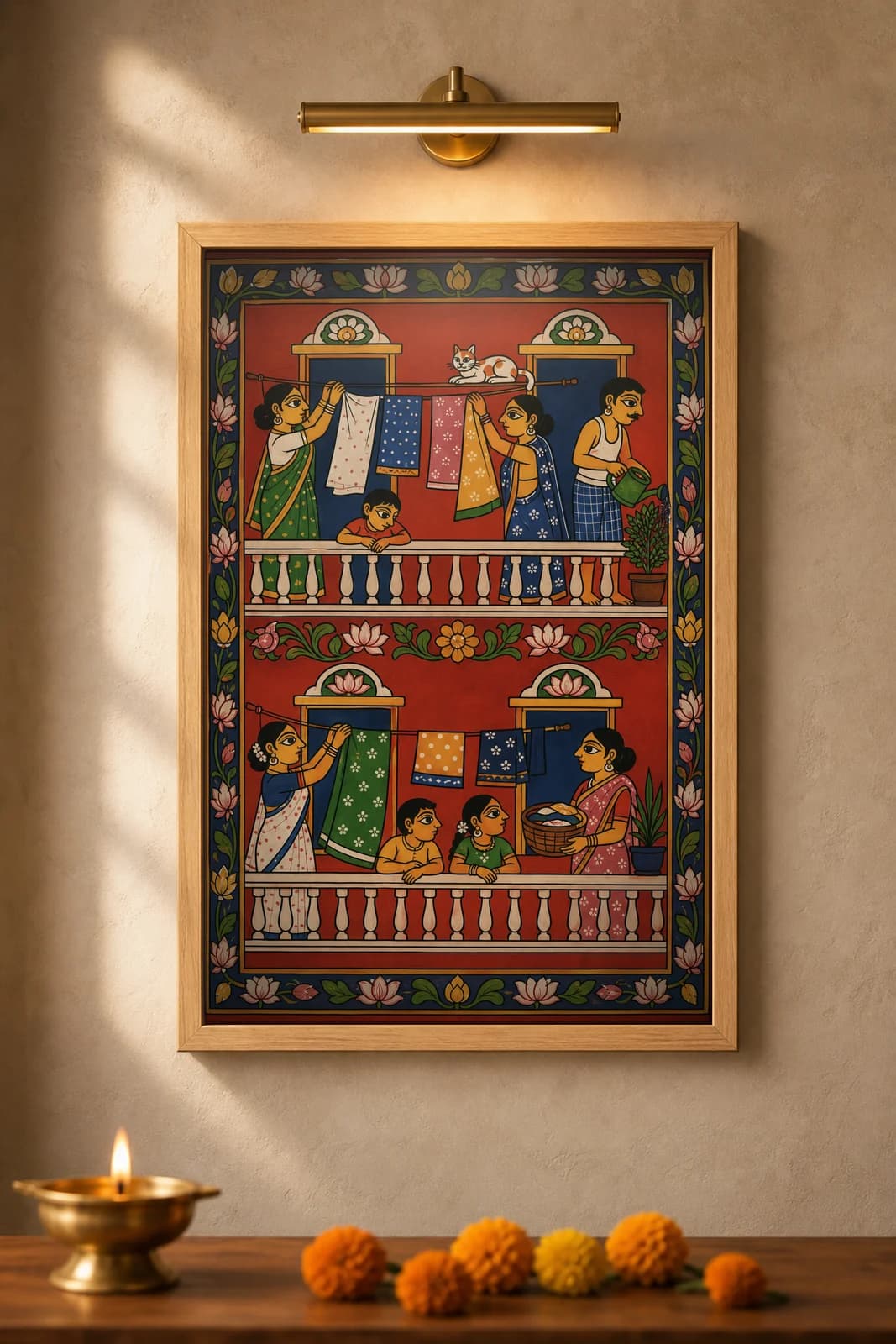 Apartment Balcony Life — framed museum print, Cheriyal