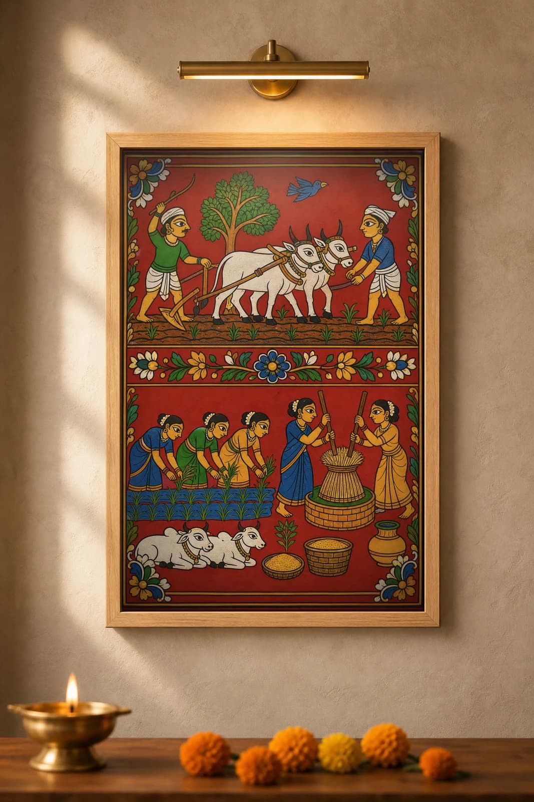 Paddy Farming Strip — framed museum print, Cheriyal