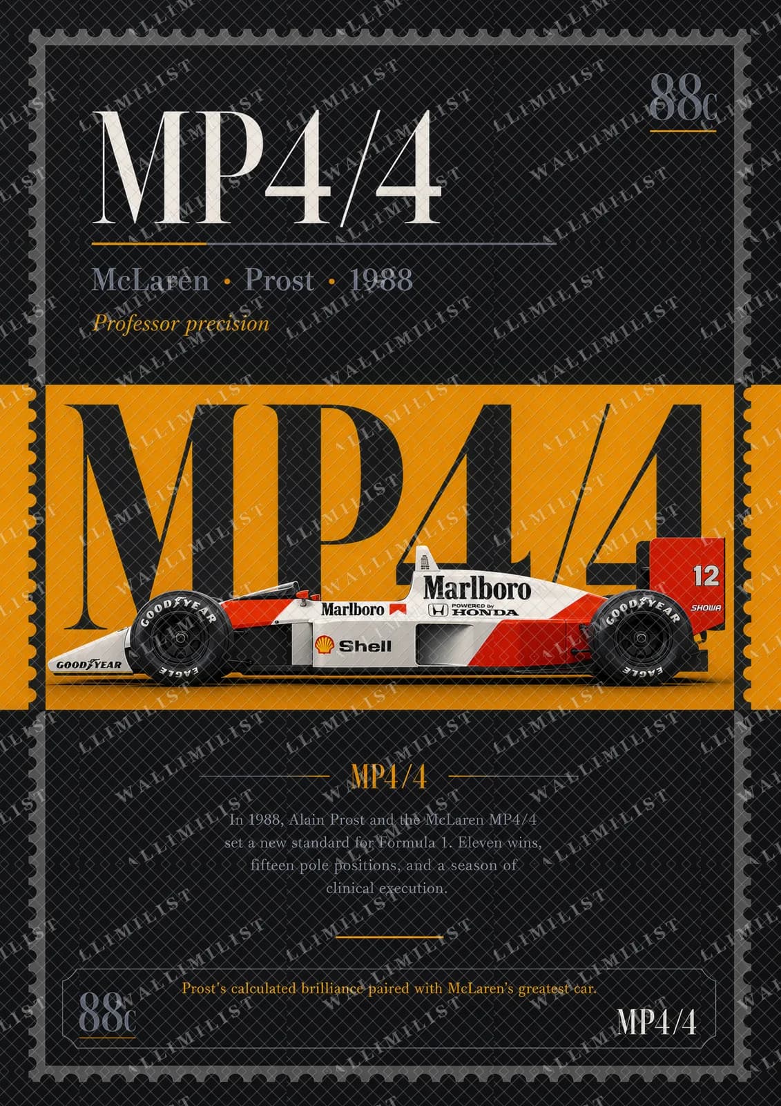 Actual watermarked print of Alain Prost — 1988 MP4/4 title duel