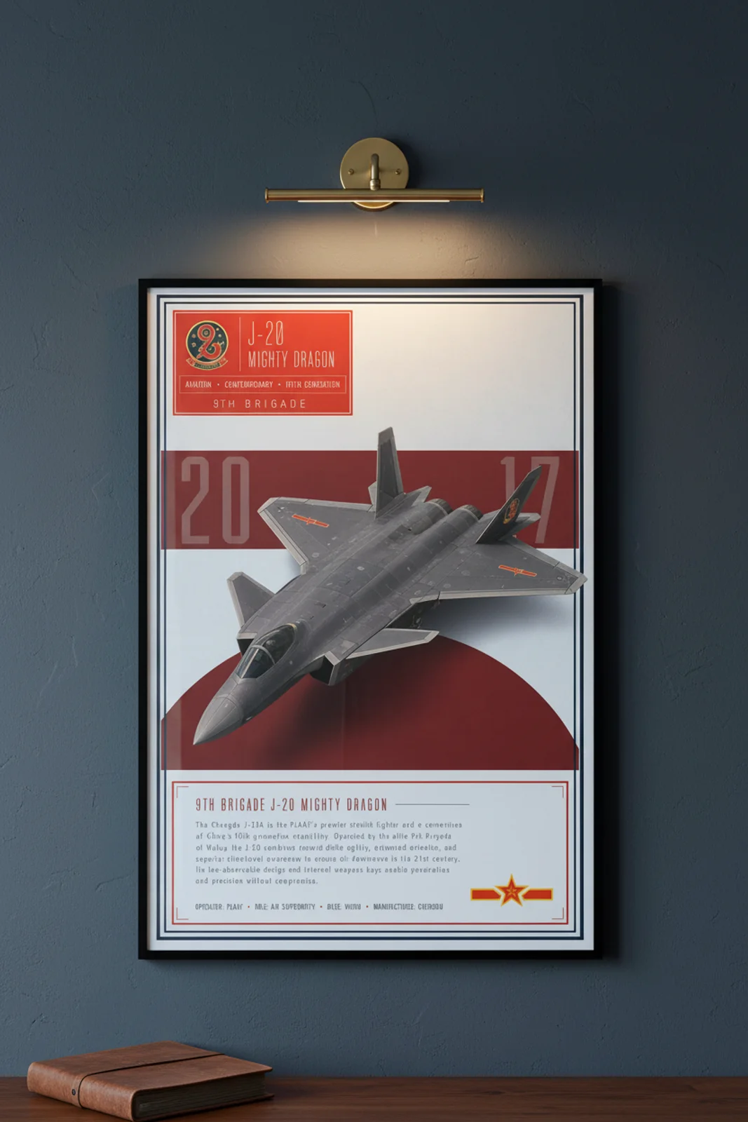 J-20 Mighty Dragon — framed museum print, Fighter Planes