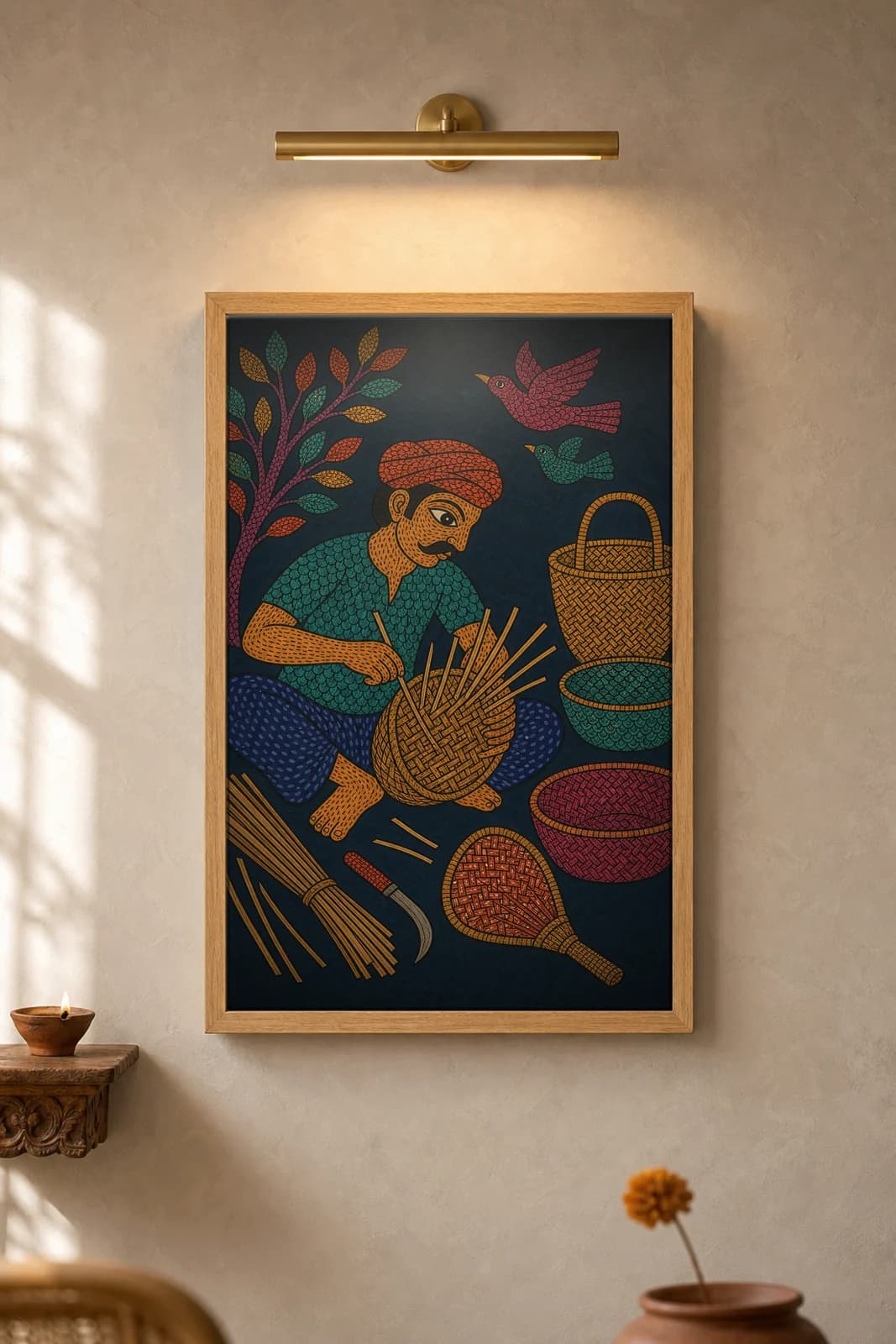 Bamboo Basket Maker — framed museum print, Gond