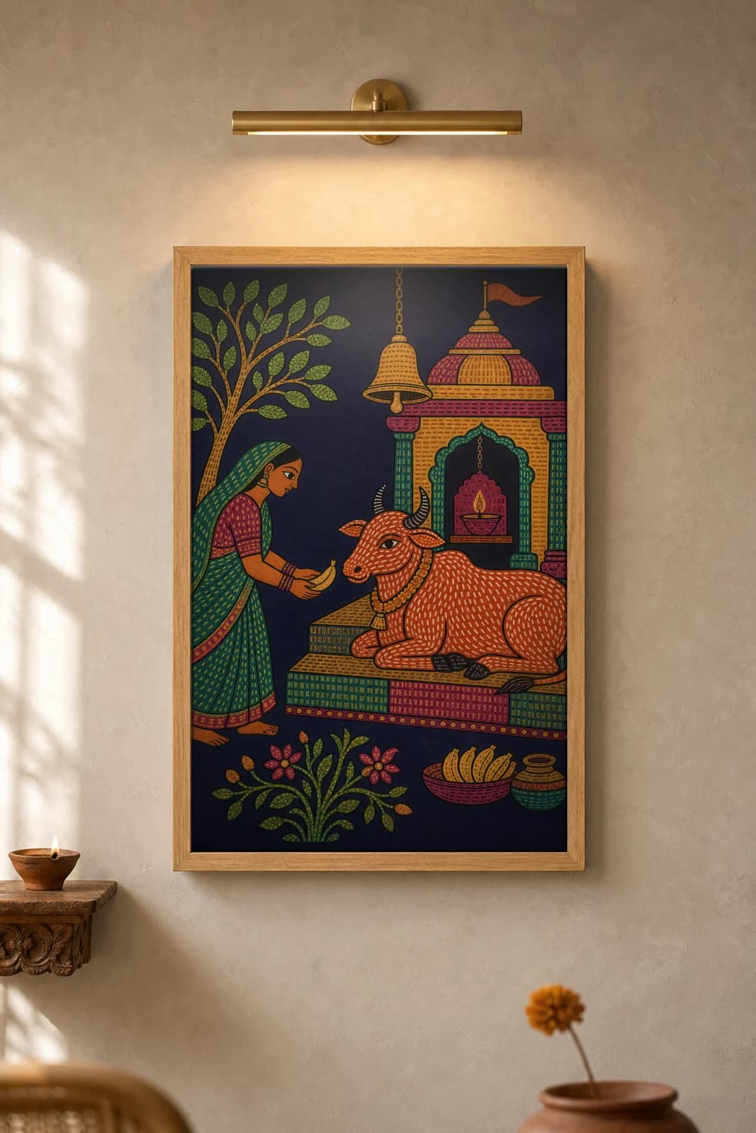Temple Cow — framed museum print, Gond
