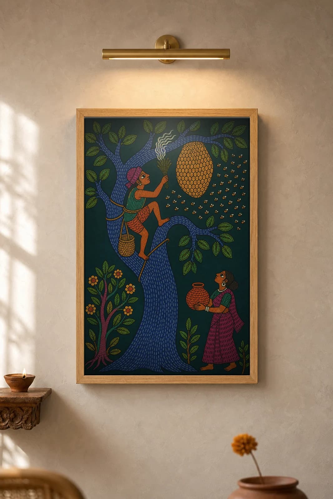 Honey Gatherer — framed museum print, Gond