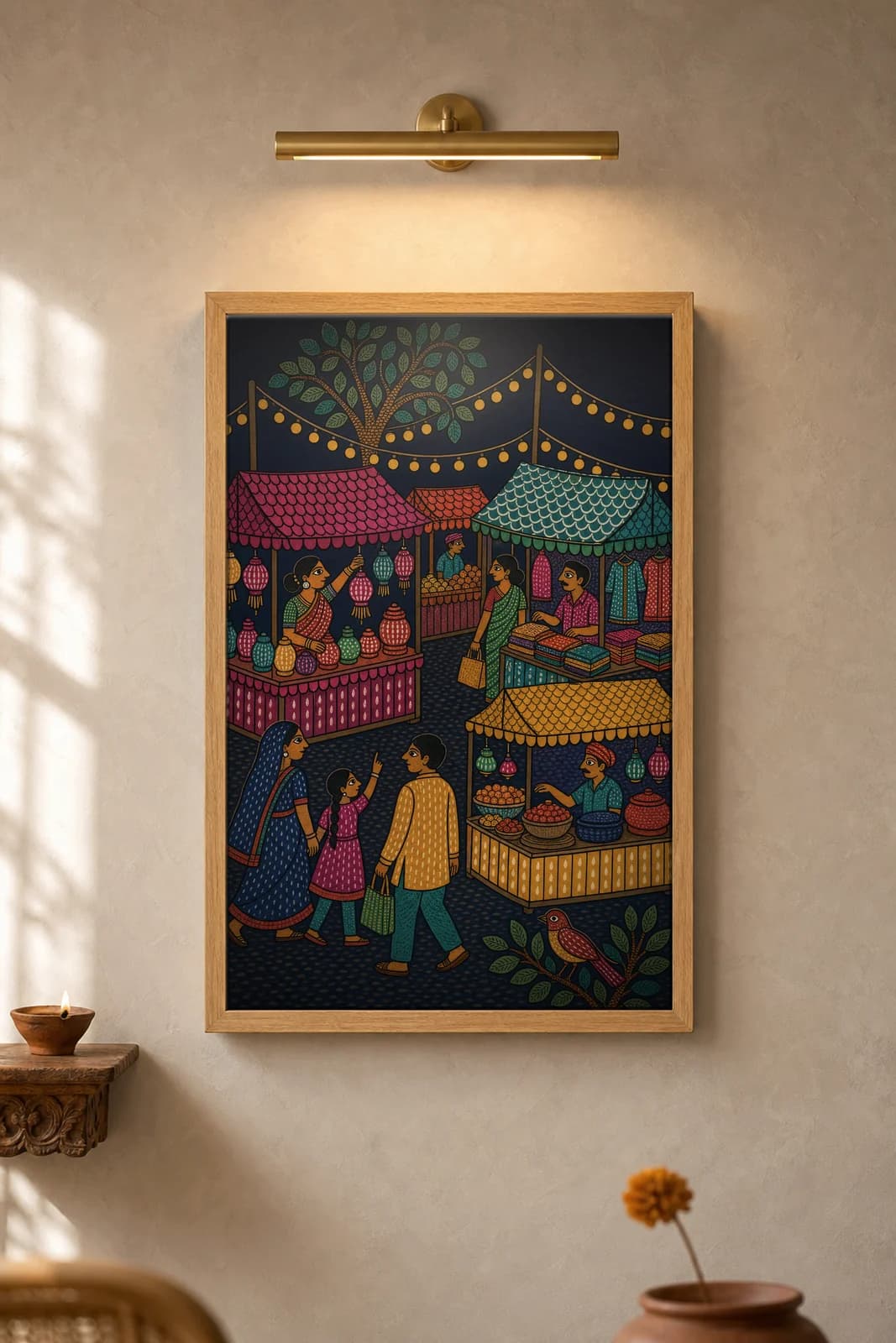 Night Market — framed museum print, Gond