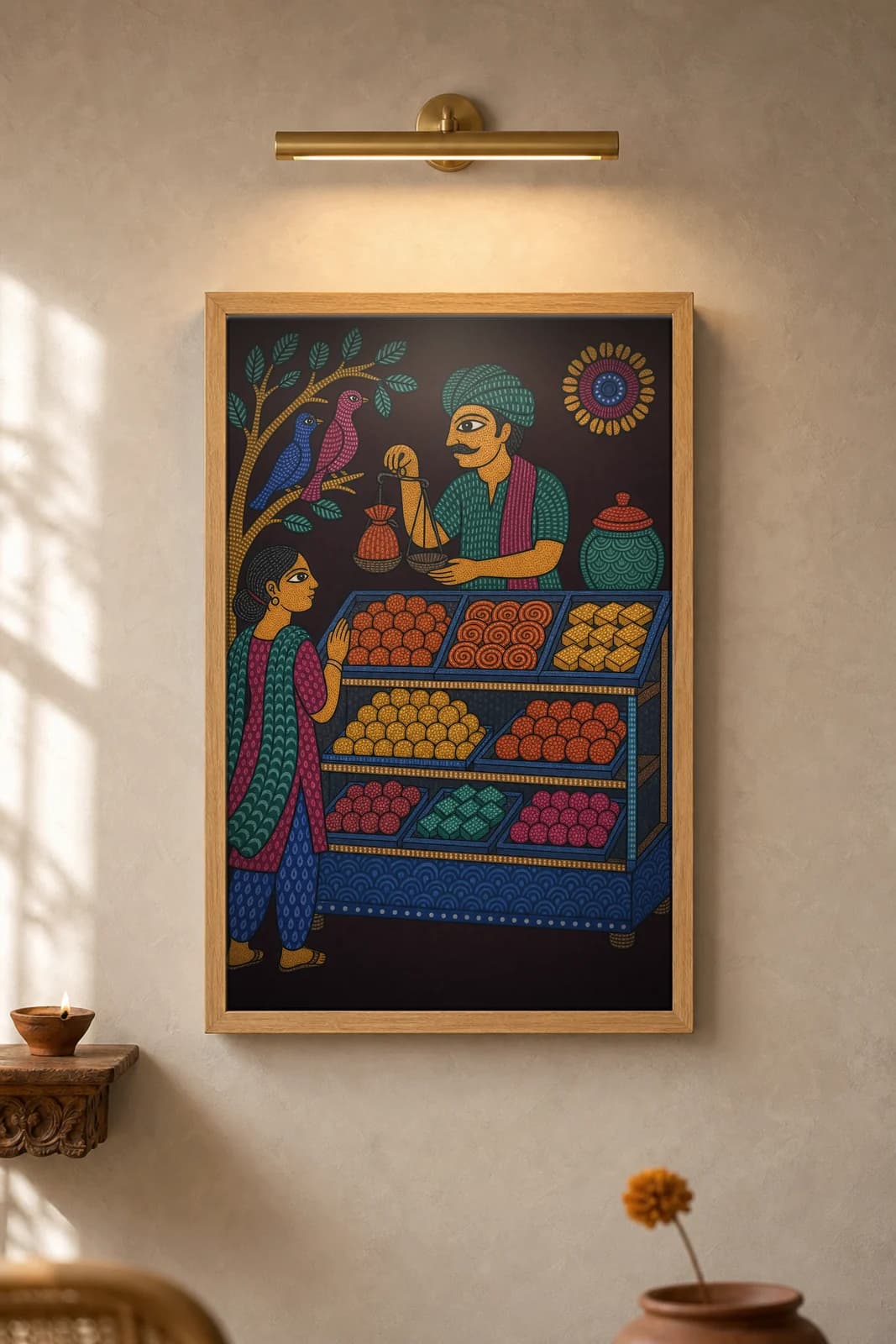 Sweet Shop Counter — framed museum print, Gond