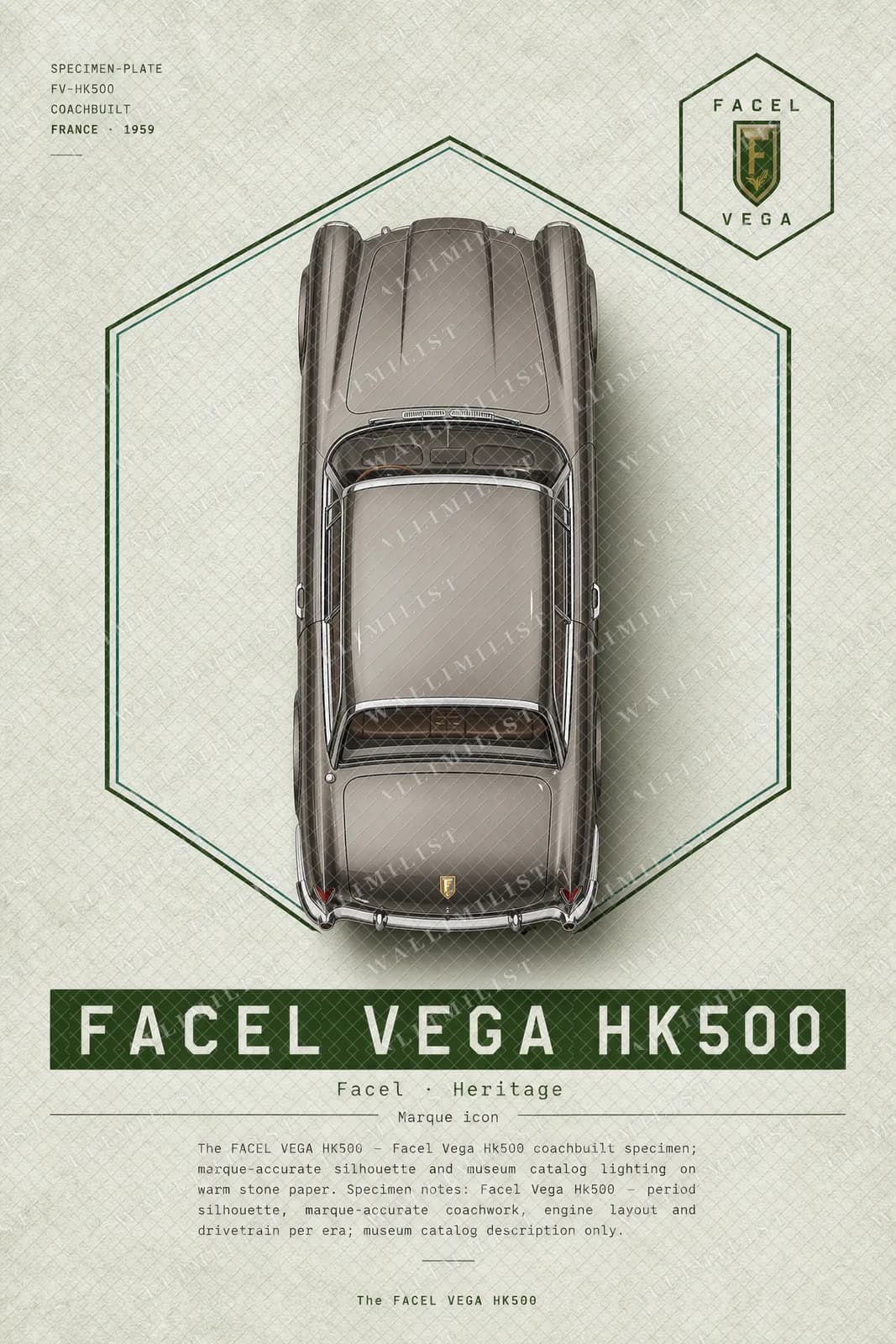 Actual watermarked print of Facel Vega HK500