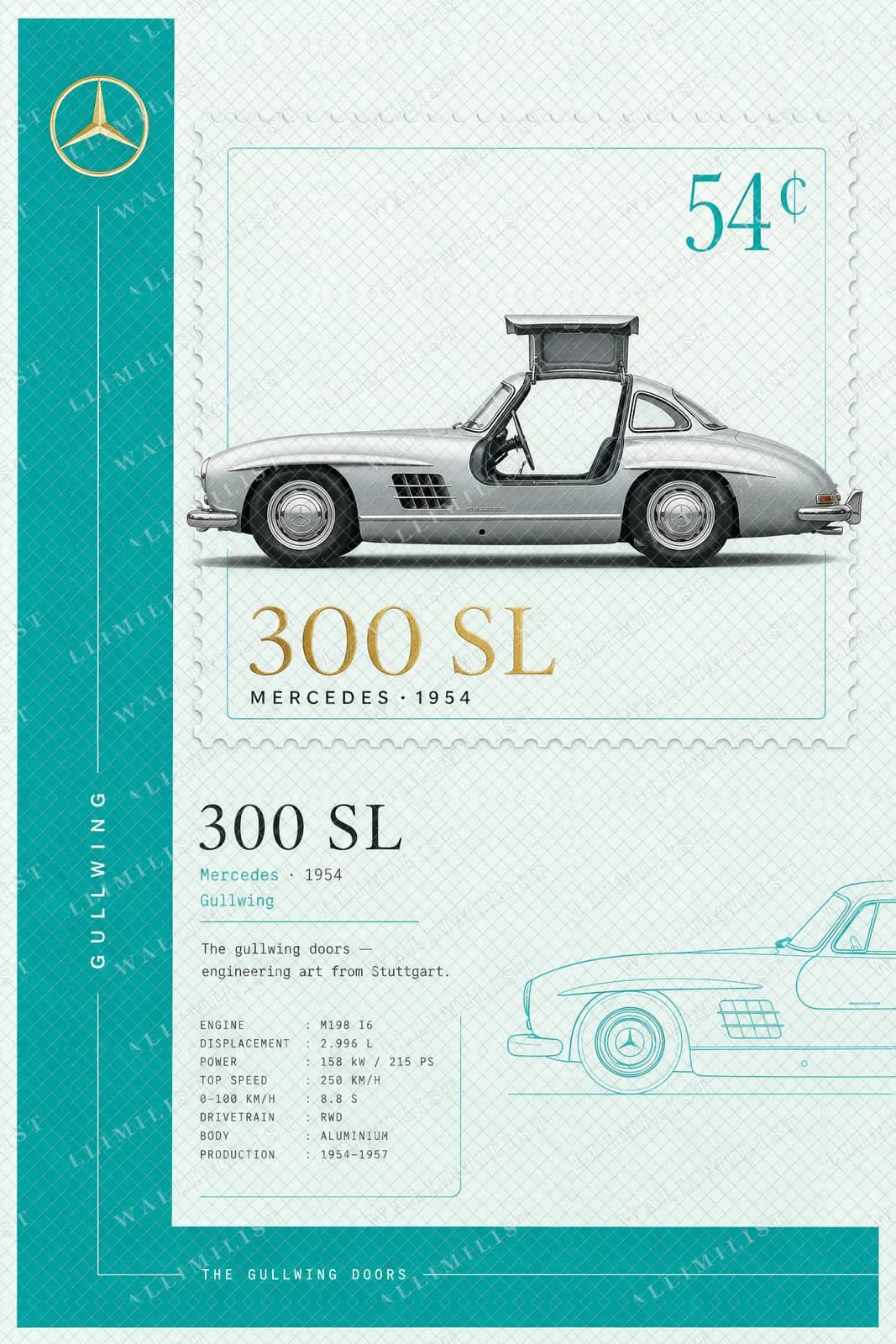 Actual watermarked print of Mercedes-Benz 300 SL