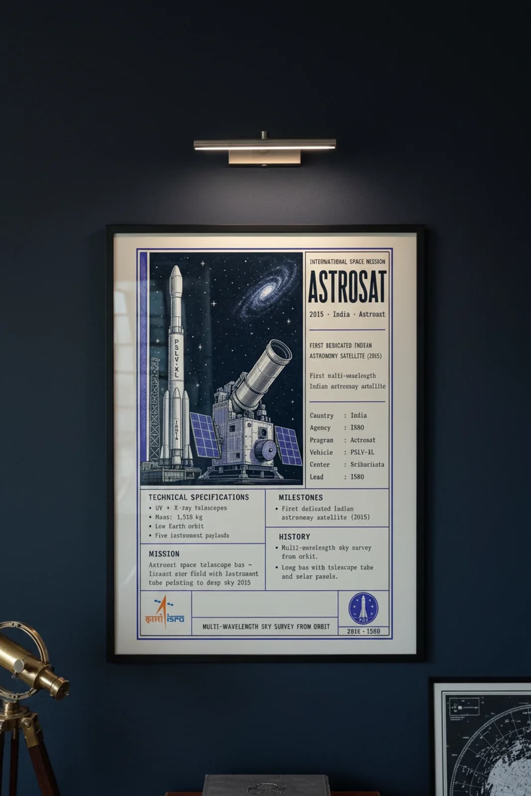 Astrosat international space print in black A2 frame on astrosat-accent deep-navy wall — International Space mockup