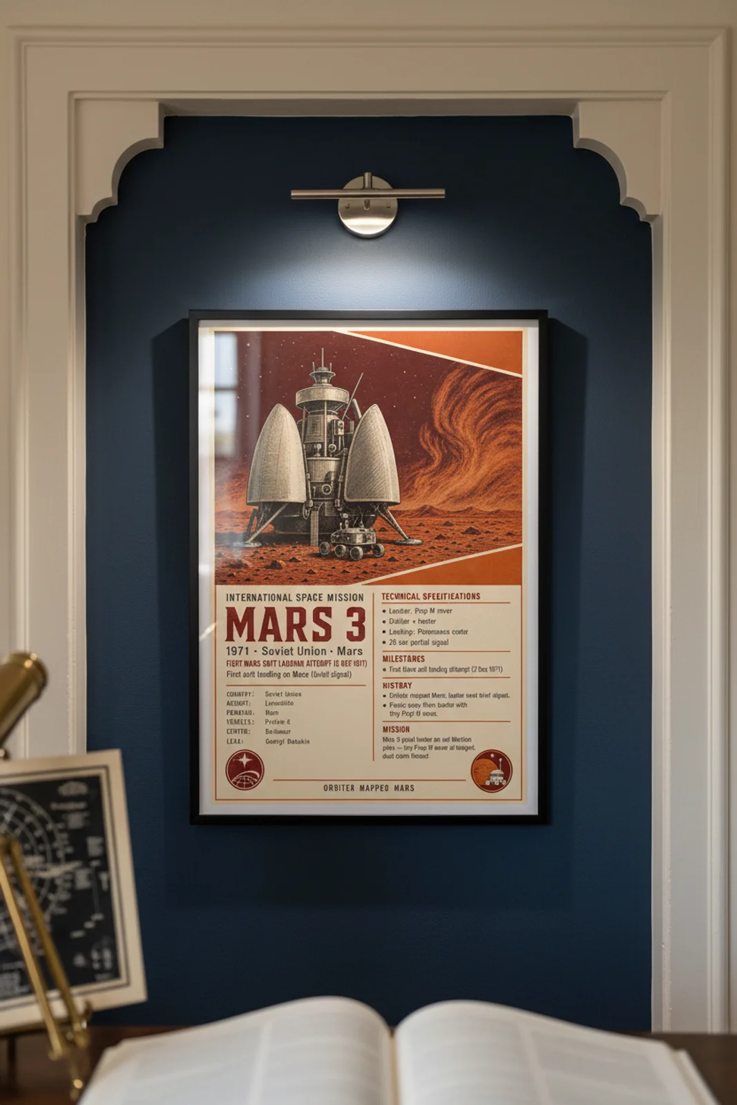 Mars 3 — International Space international space print in black A2 frame on mars-3-accent deep-navy wall — International Space mockup