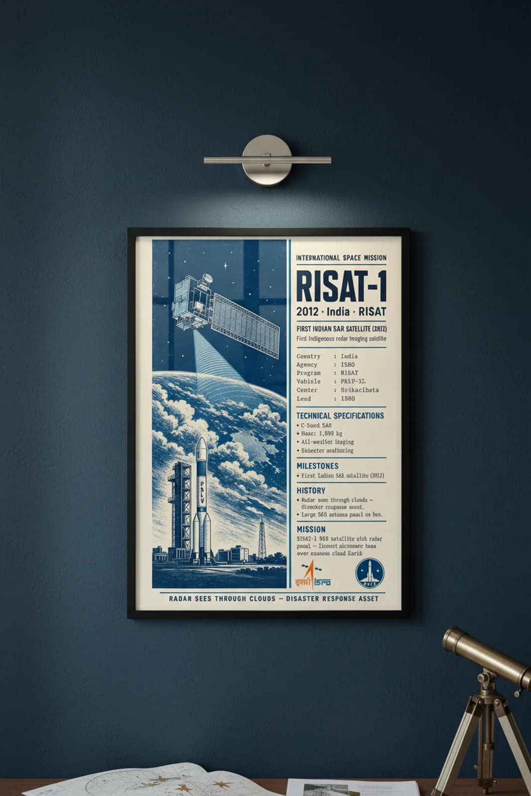 RISAT-1 international space print in black A2 frame on risat-1-accent deep-navy wall — International Space mockup