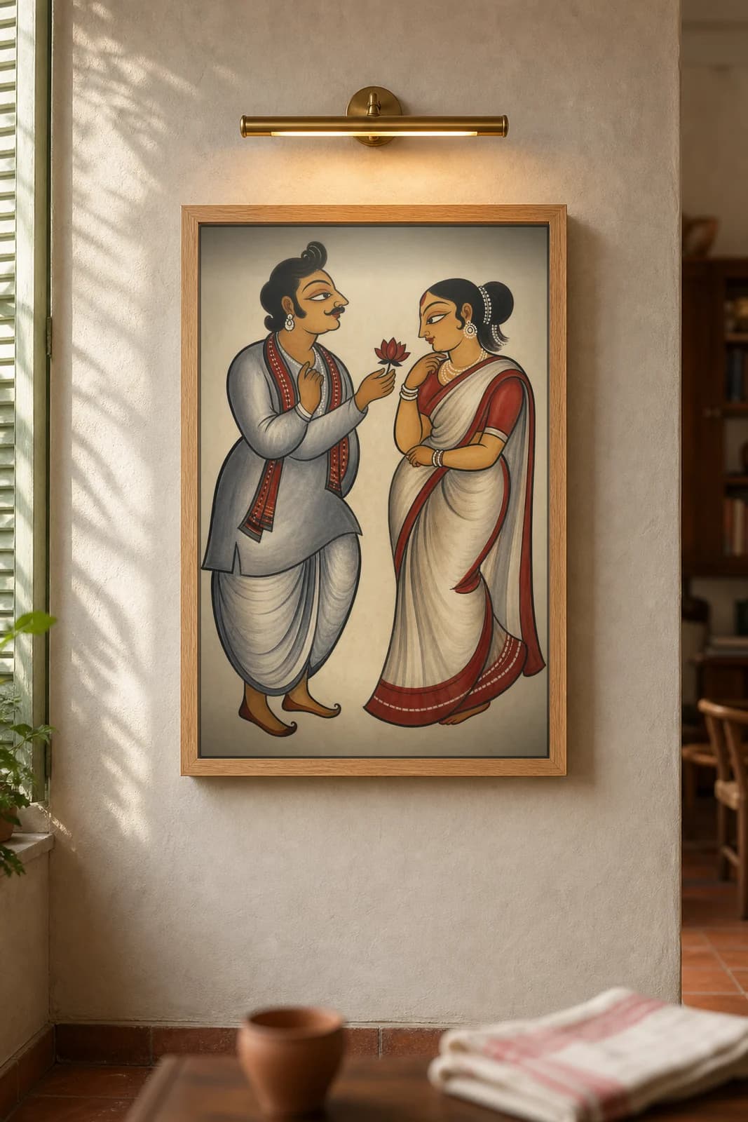 Babu and Courtesan — framed museum print, Kalighat