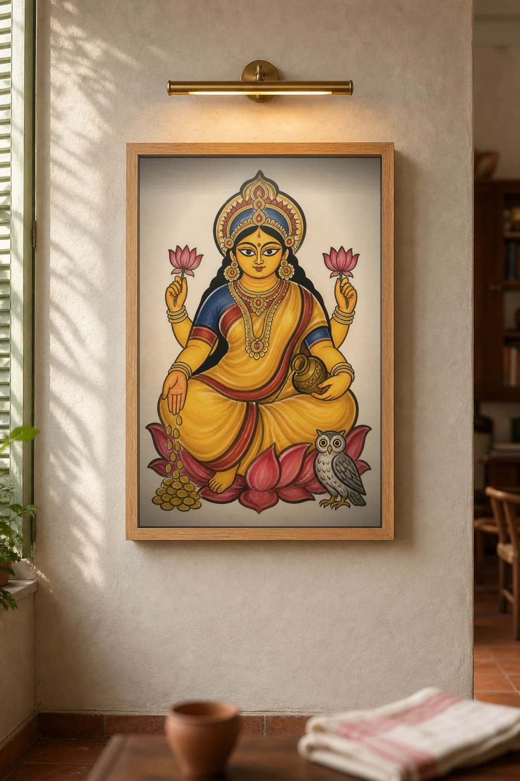 Lakshmi — framed museum print, Kalighat