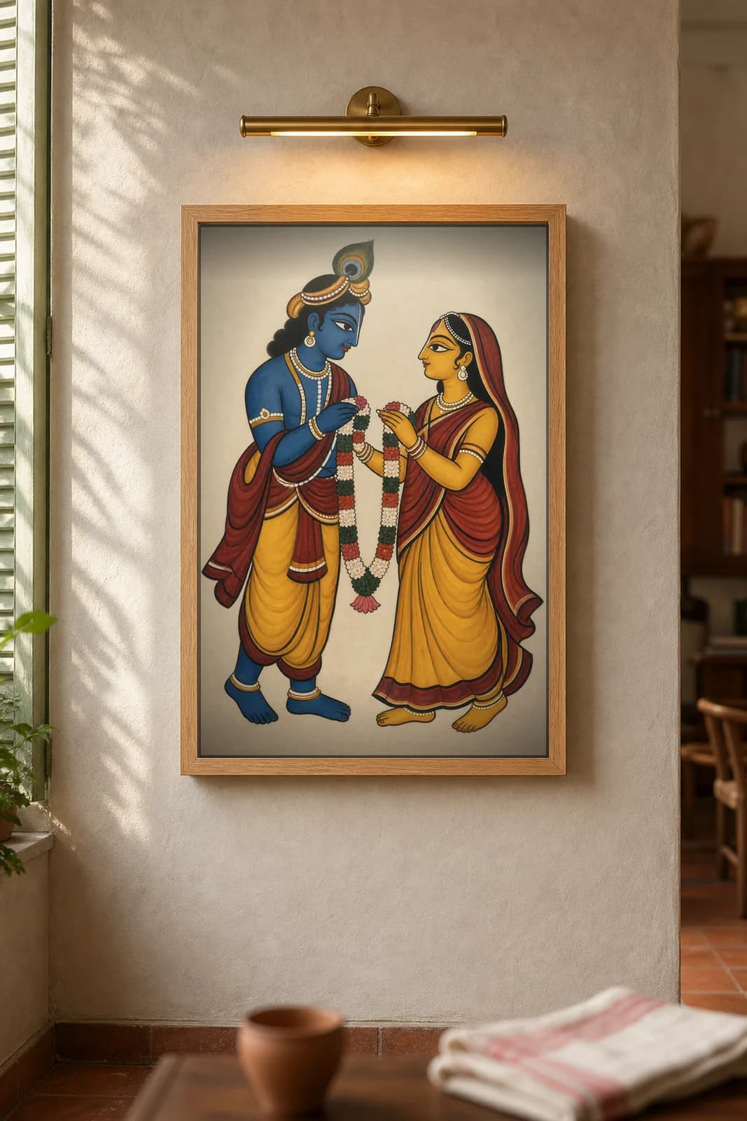 Radha Krishna — framed museum print, Kalighat