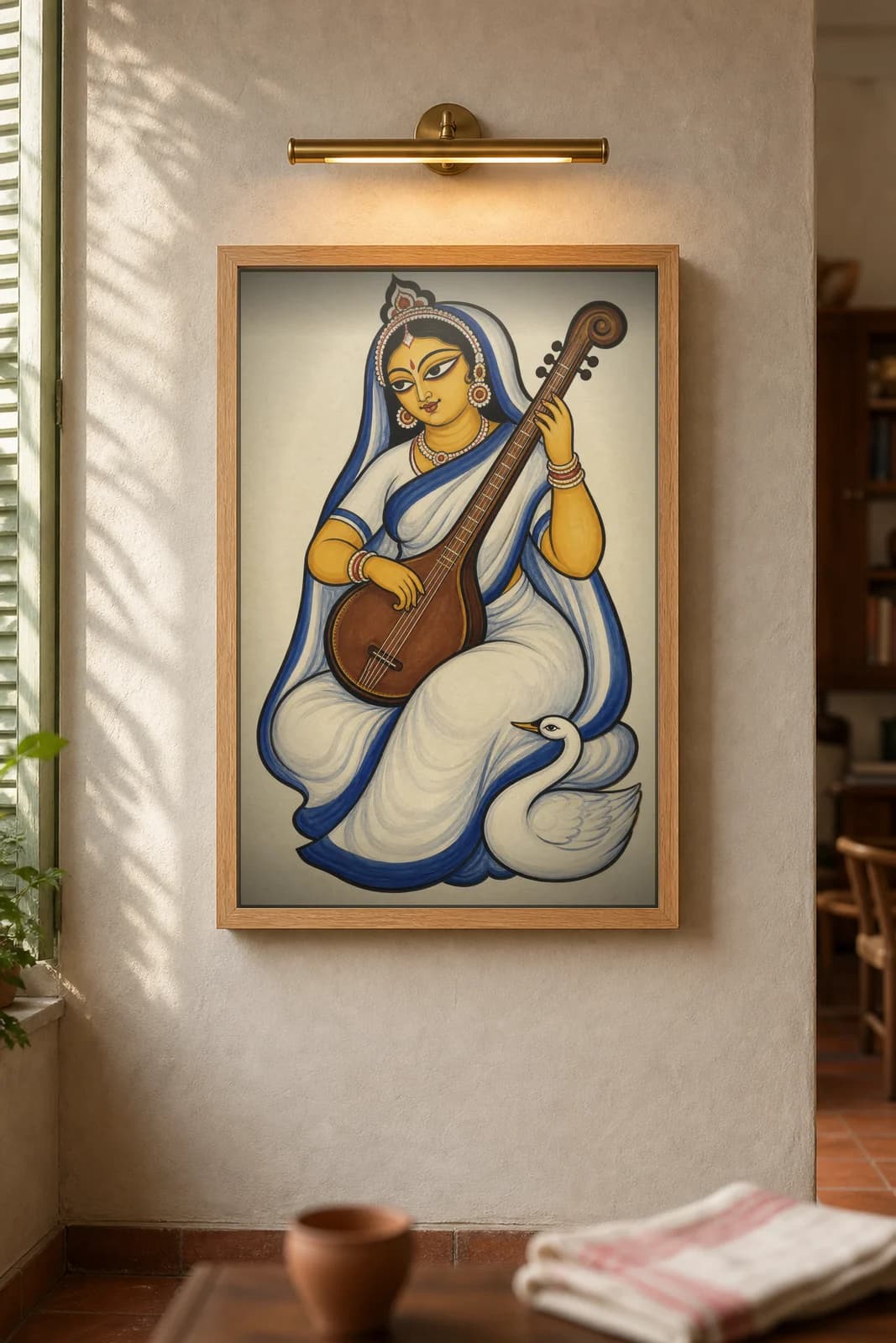 Saraswati — framed museum print, Kalighat
