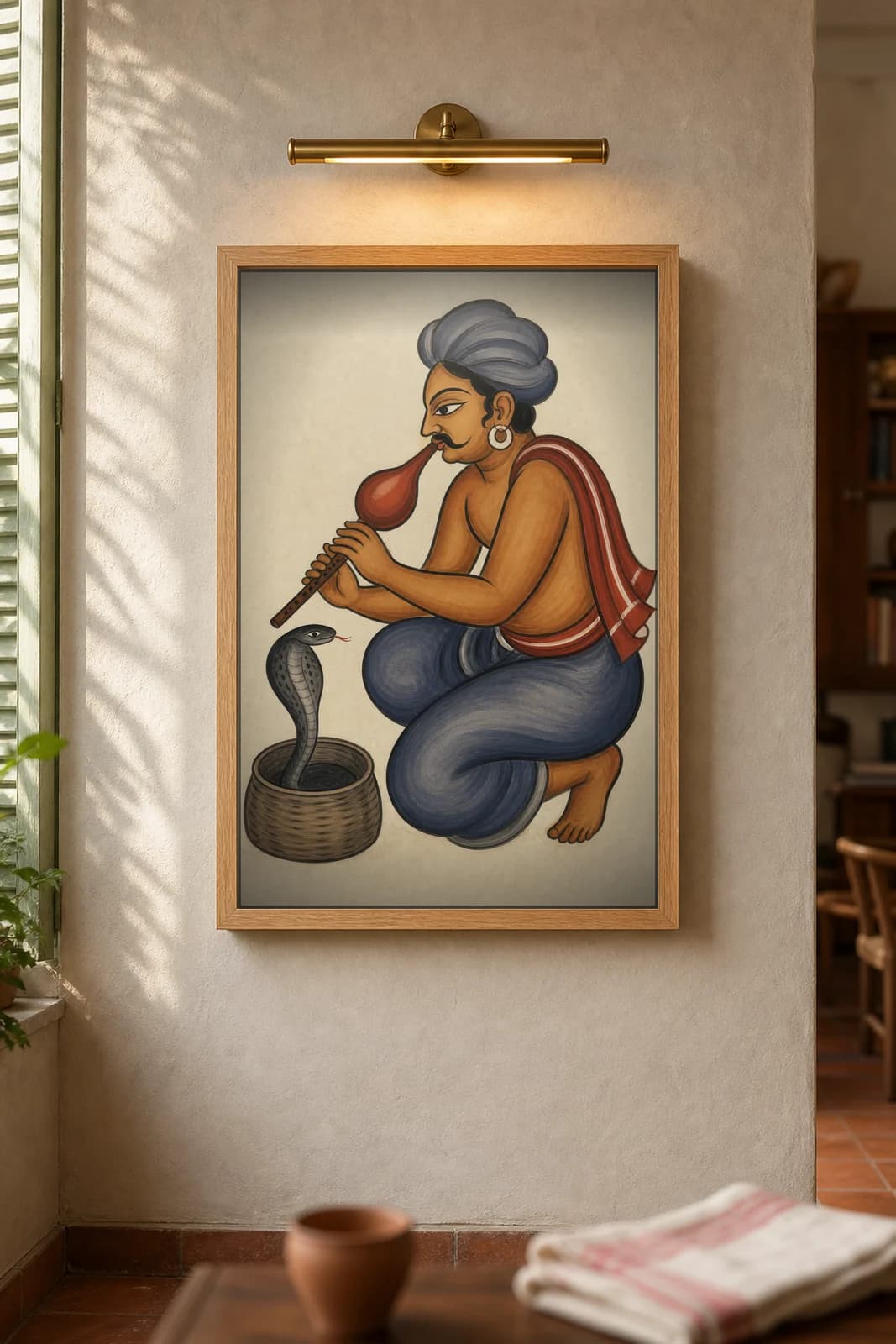 The Snake Charmer — framed museum print, Kalighat