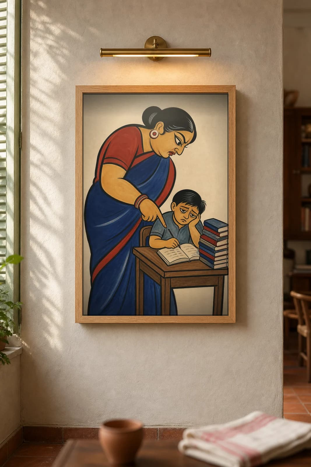 The Exam Tiger-Parent — framed museum print, Kalighat