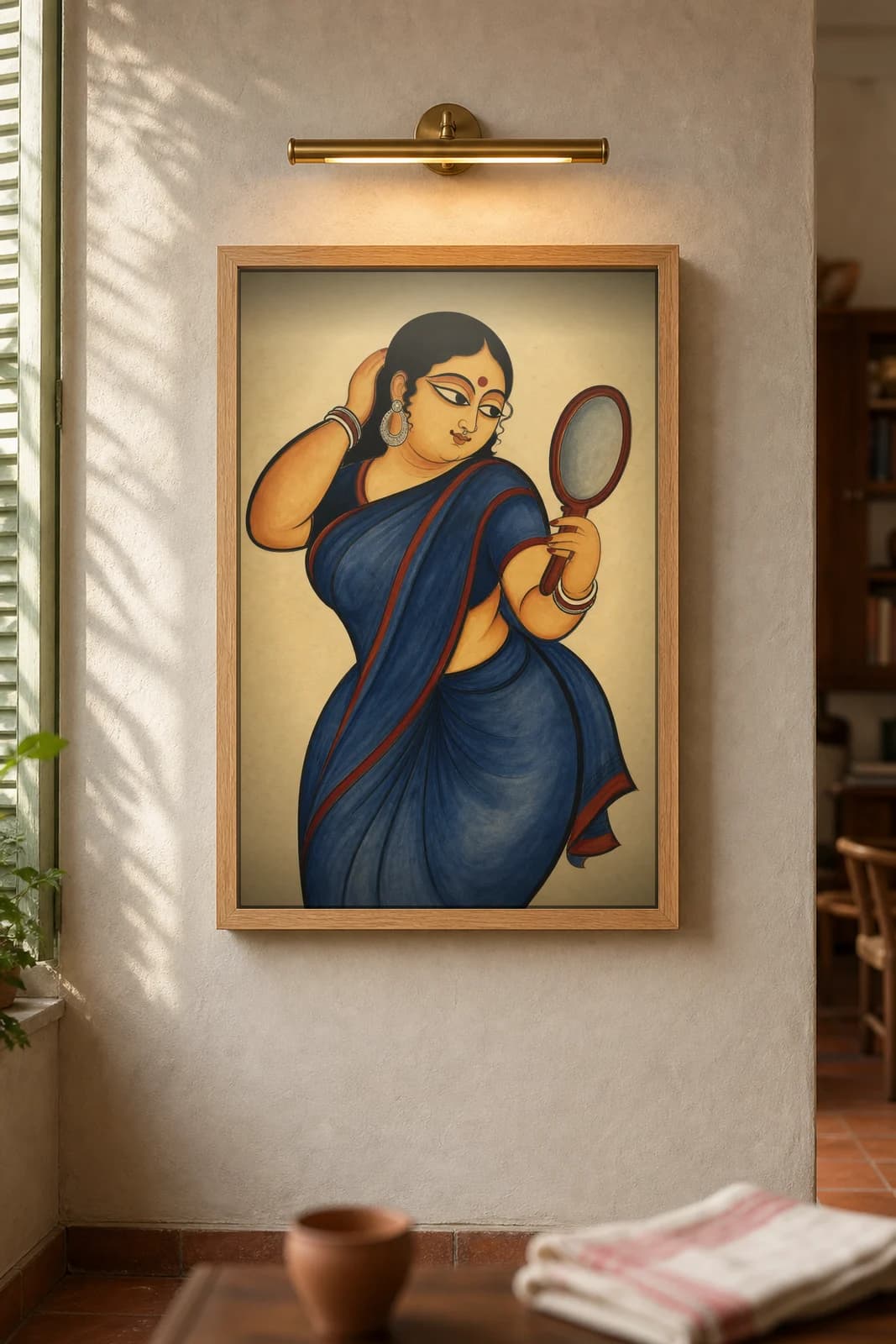 Bibi at Her Mirror — framed museum print, Kalighat
