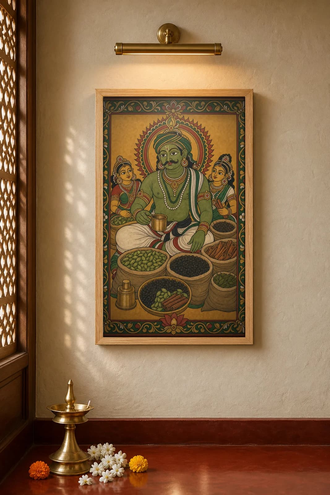 Spice Vendor — framed museum print, Kerala Mural