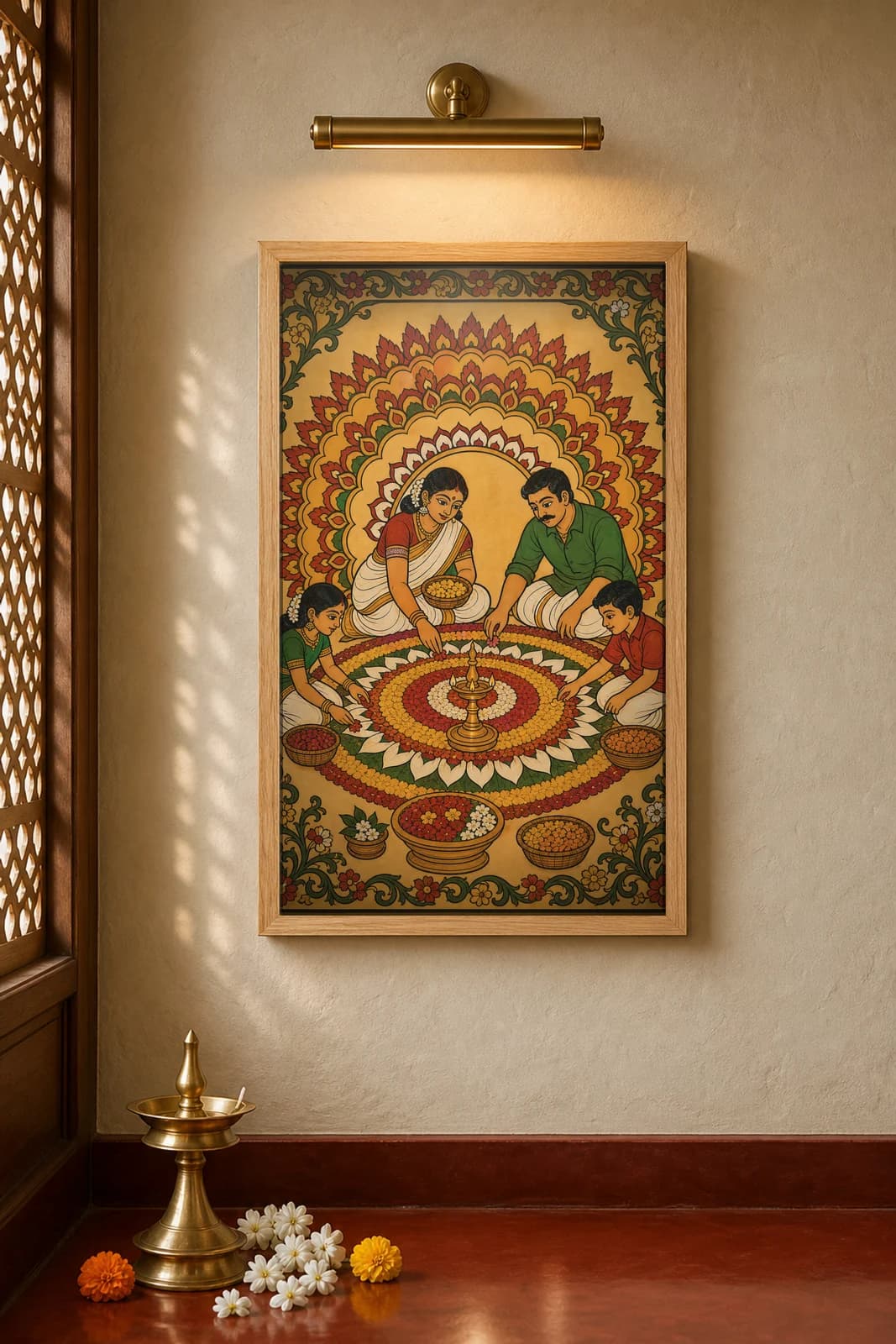 Pookalam — The Onam Flower Carpet — framed museum print, Kerala Mural