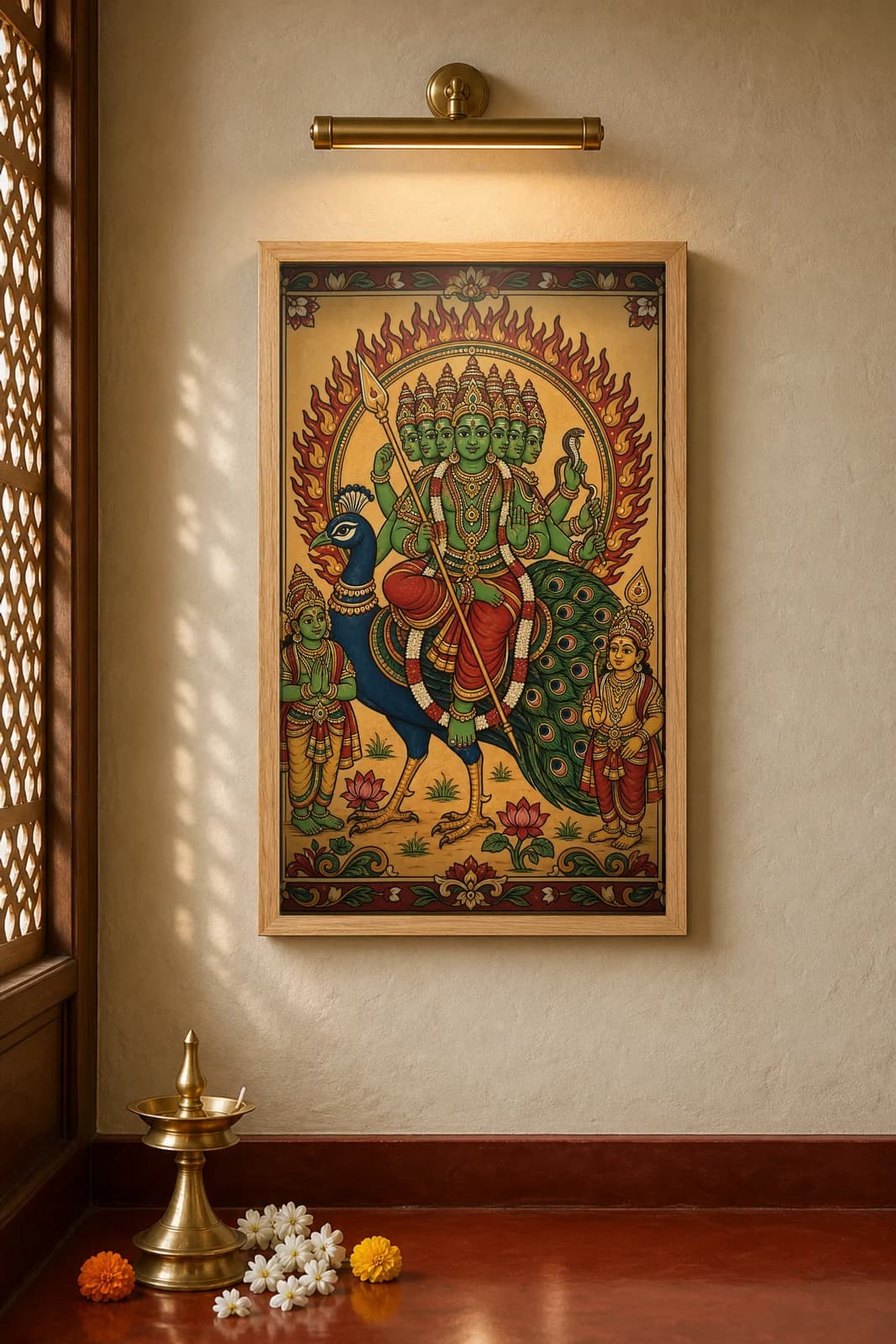 Subramanya (Velayudha) — framed museum print, Kerala Mural