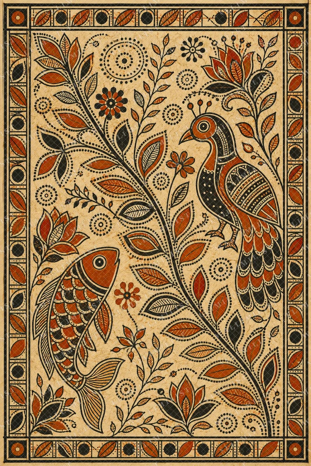Actual watermarked print of Godna Vine Scroll