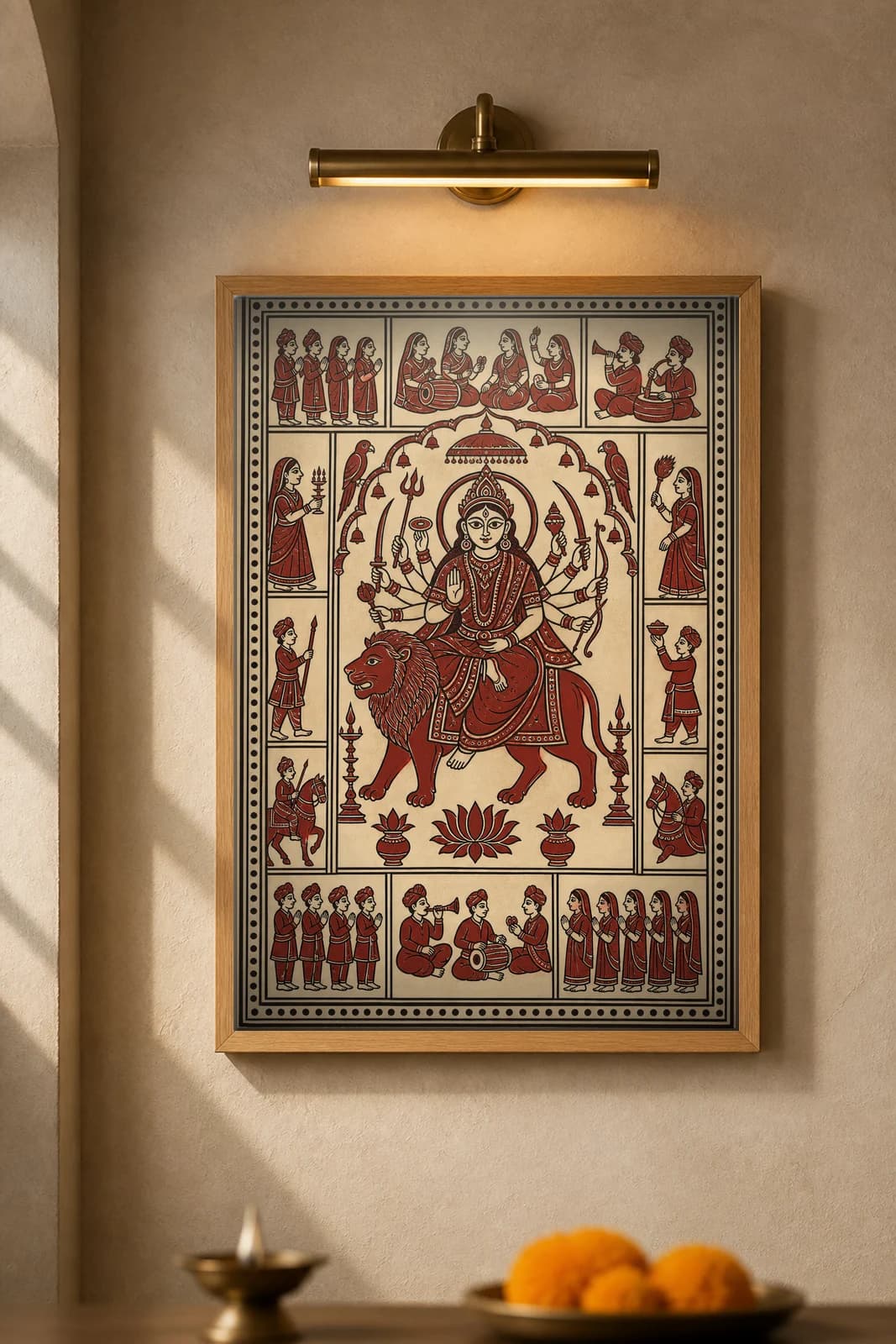 Amba Mata on the Lion — framed museum print, Mata Ni Pachedi