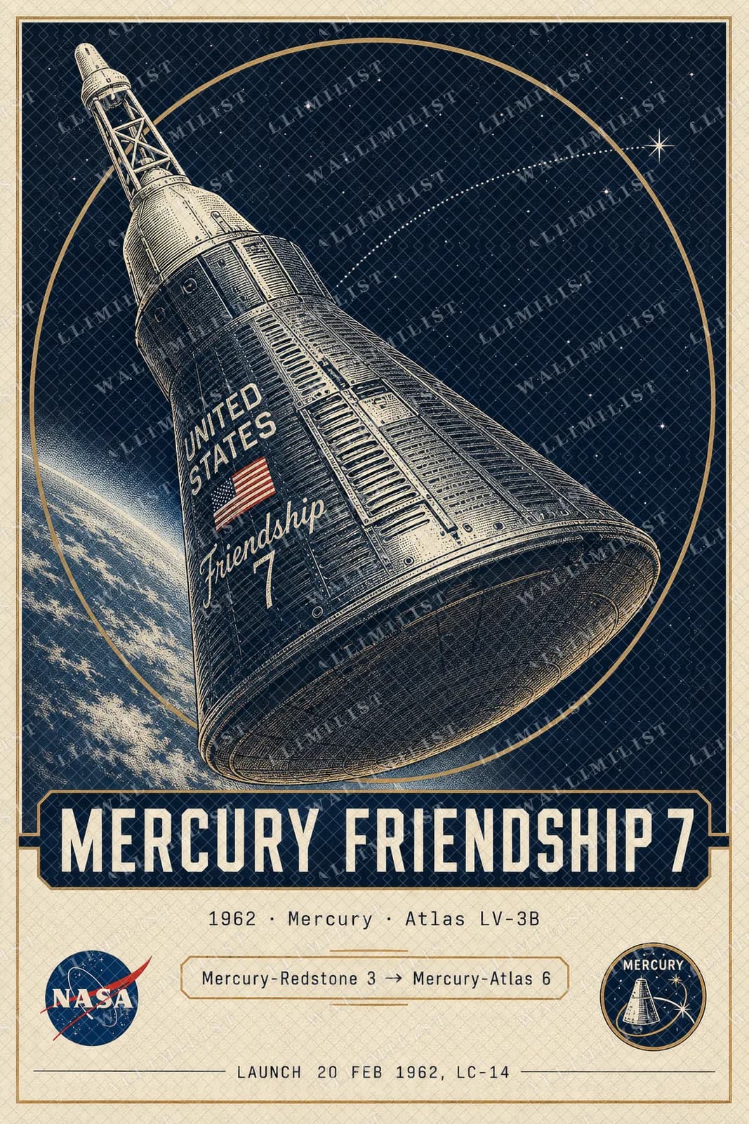 Actual watermarked print of Mercury Friendship 7 — NASA Heritage Collector