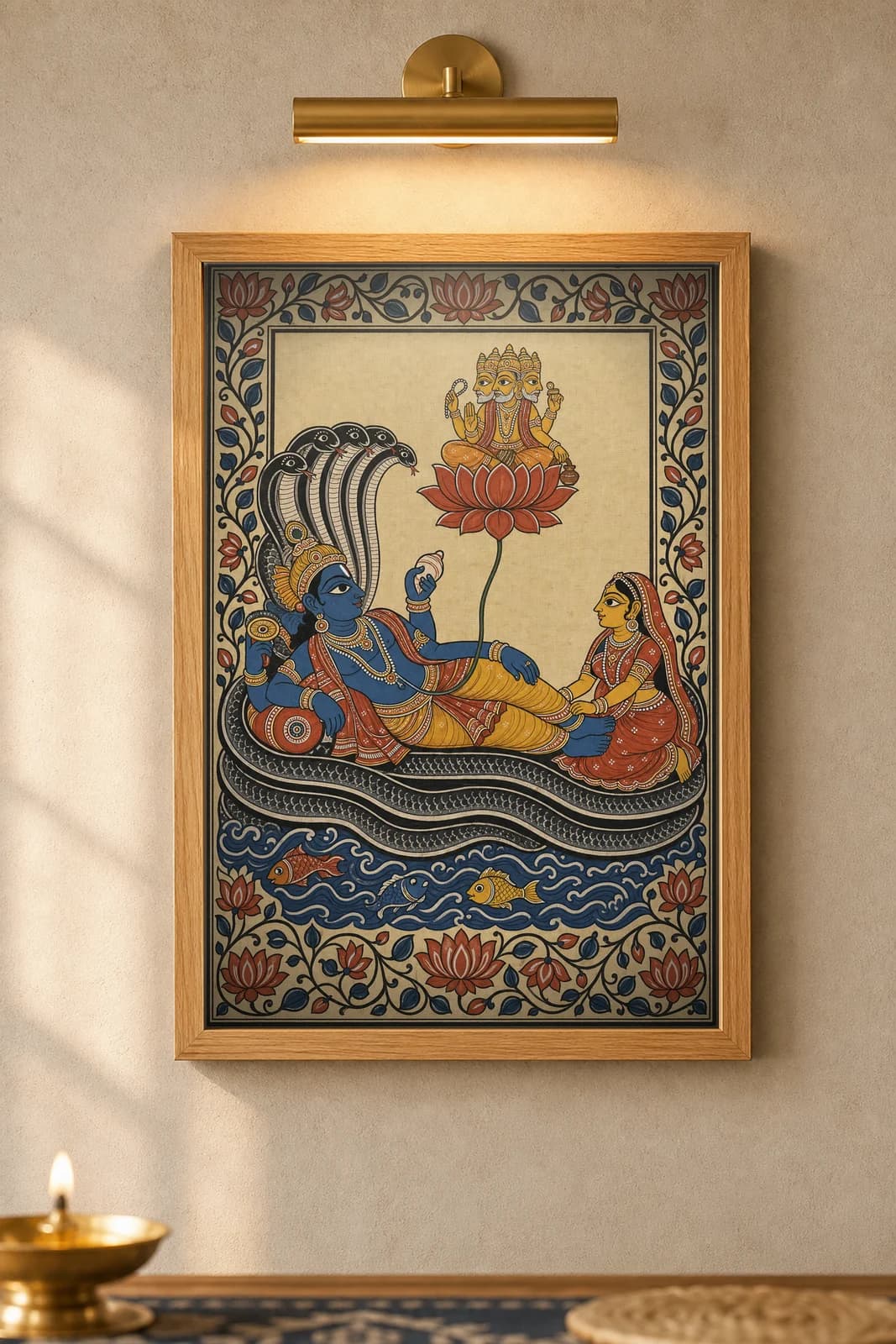 Ananta Shayana — framed museum print, Pattachitra