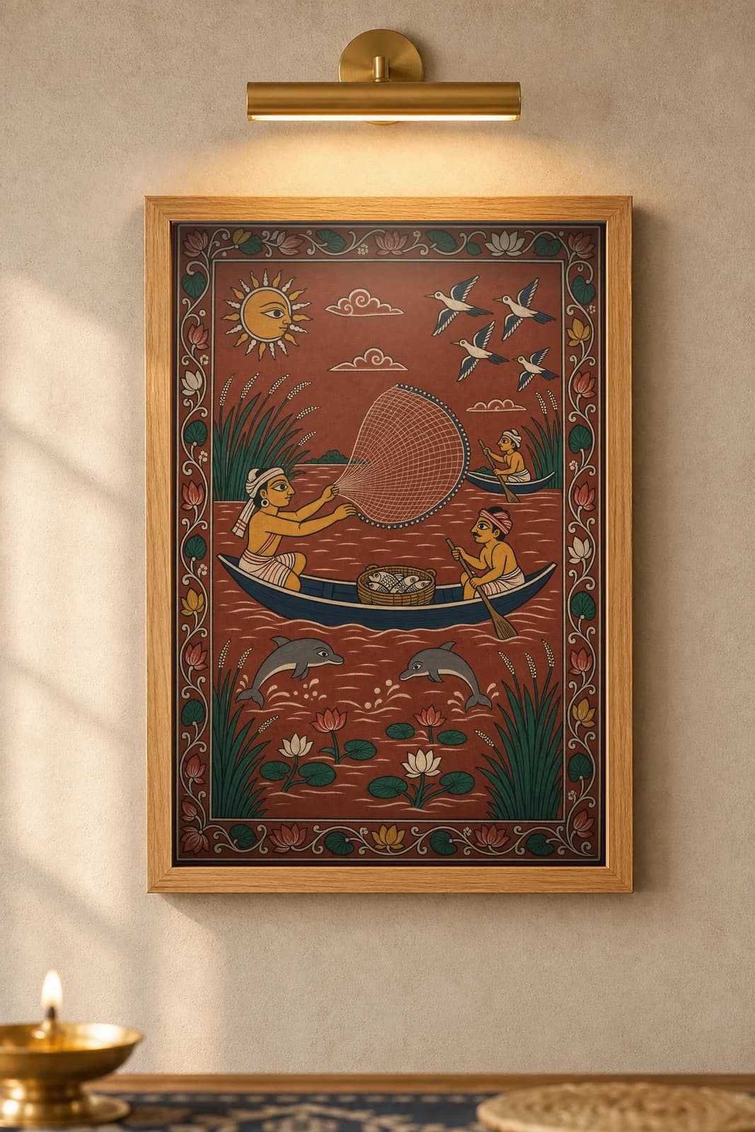 Chilika Lagoon — framed museum print, Pattachitra