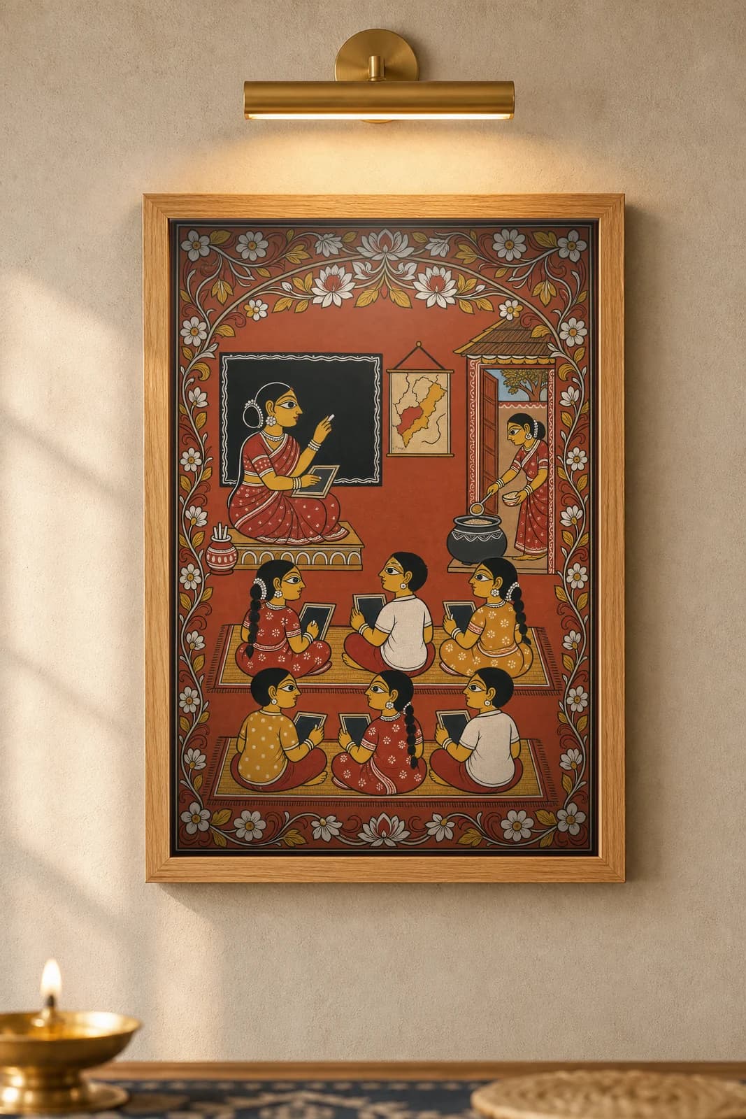 Morning Class — framed museum print, Pattachitra