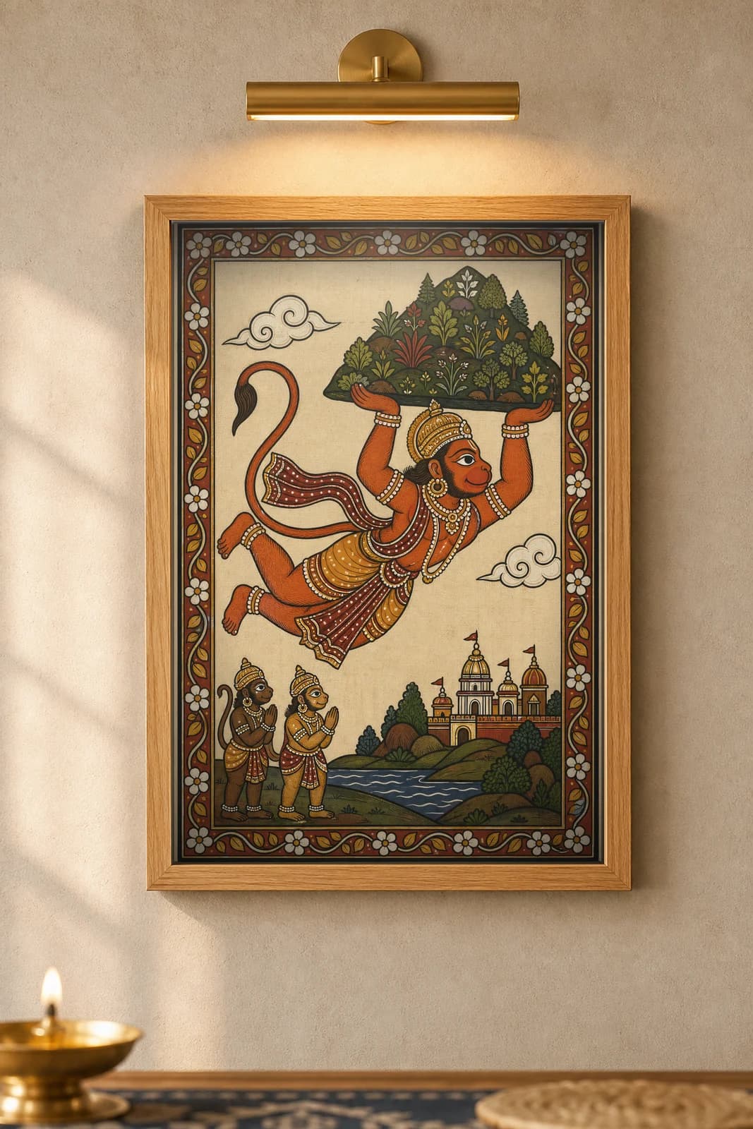 Hanuman Sanjivani — framed museum print, Pattachitra