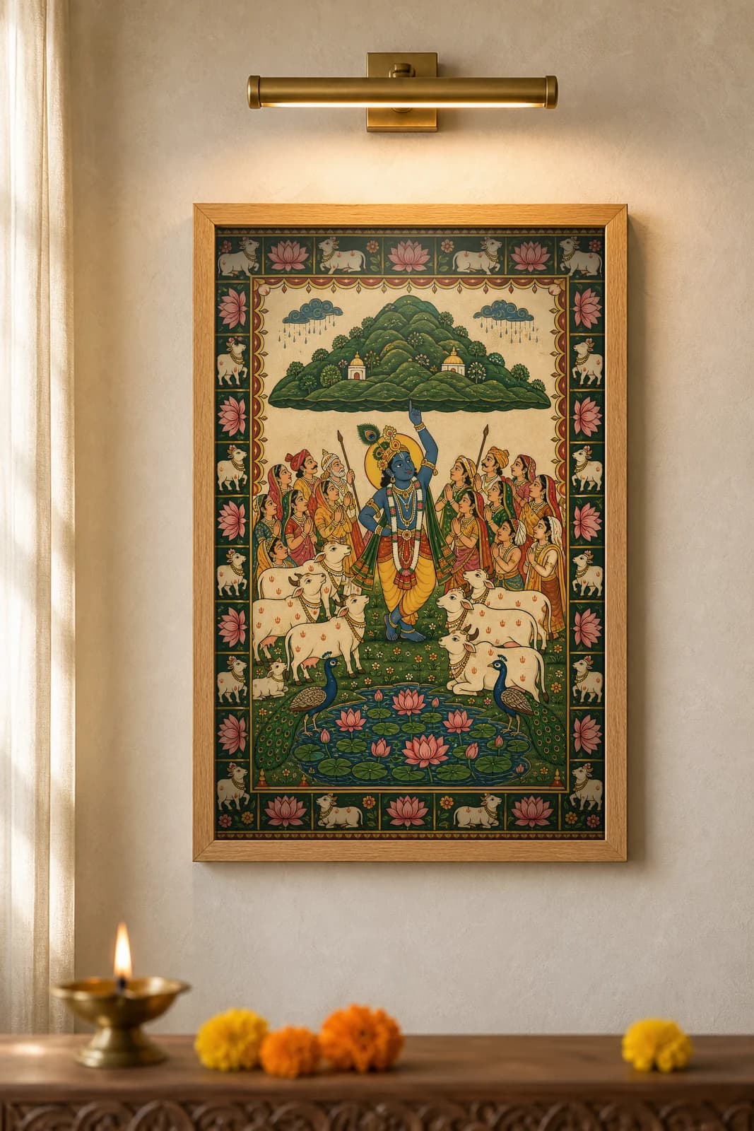 Govardhan Lila — framed museum print, Pichwai