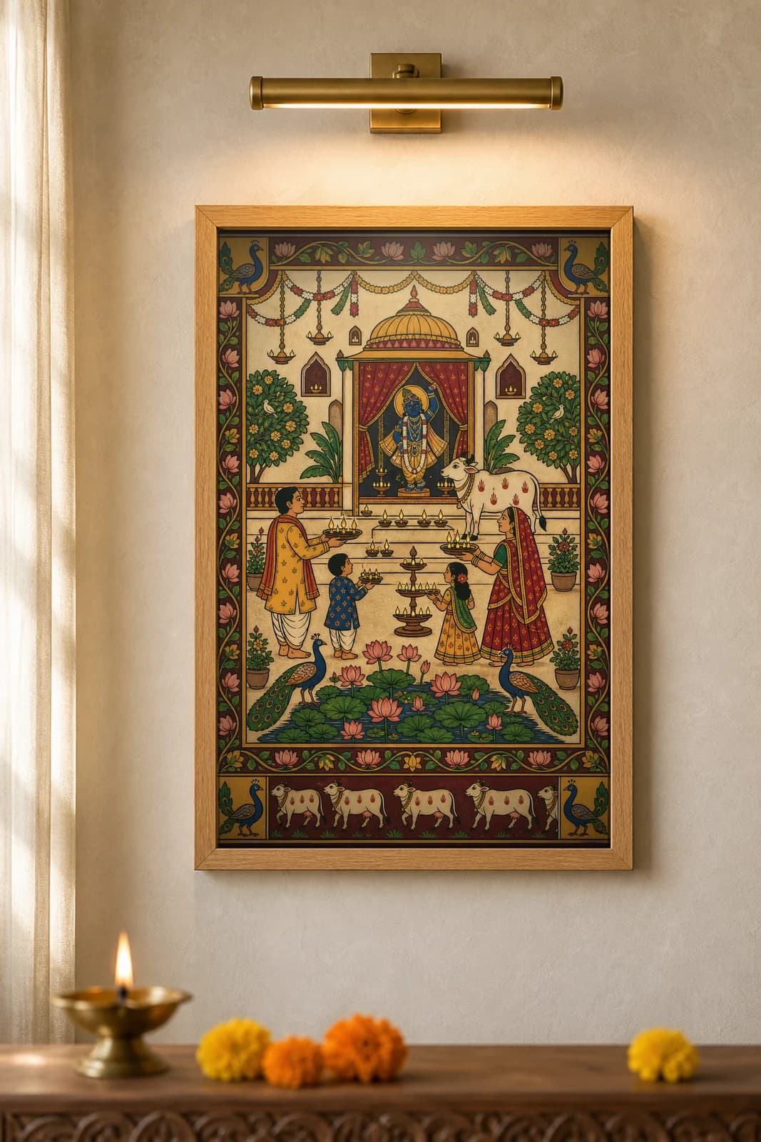 Sandhya Aarti Courtyard — framed museum print, Pichwai