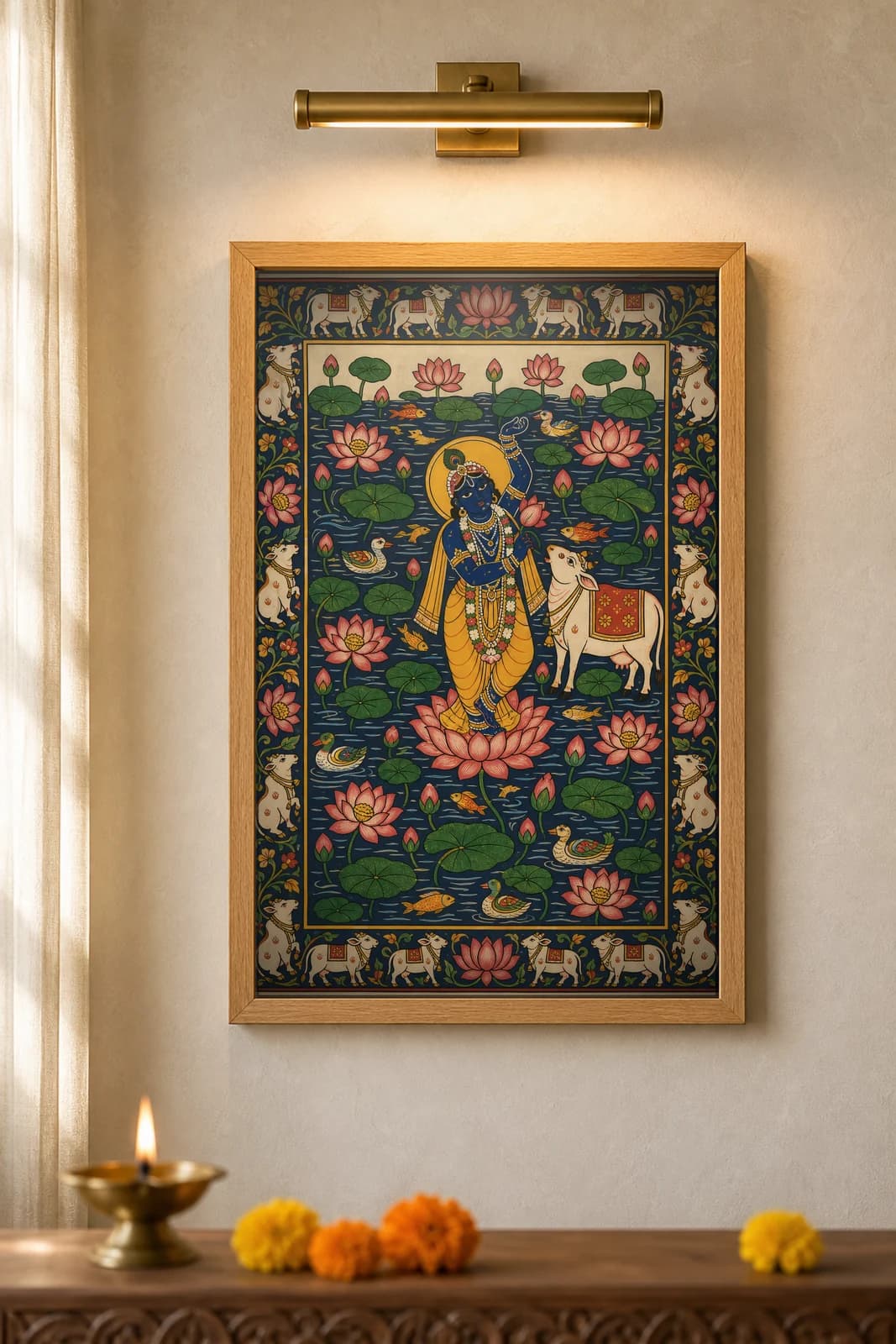 Kamal Talai Lotus Pond — framed museum print, Pichwai