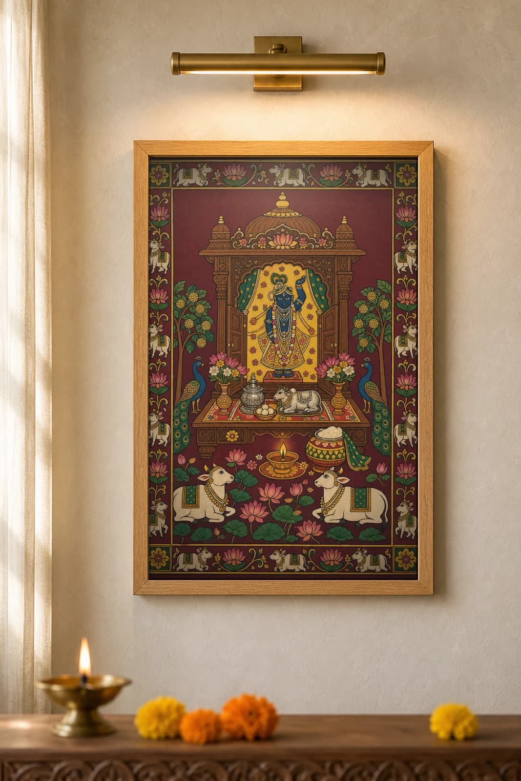 Ghar Ka Mandir Home Shrine — framed museum print, Pichwai