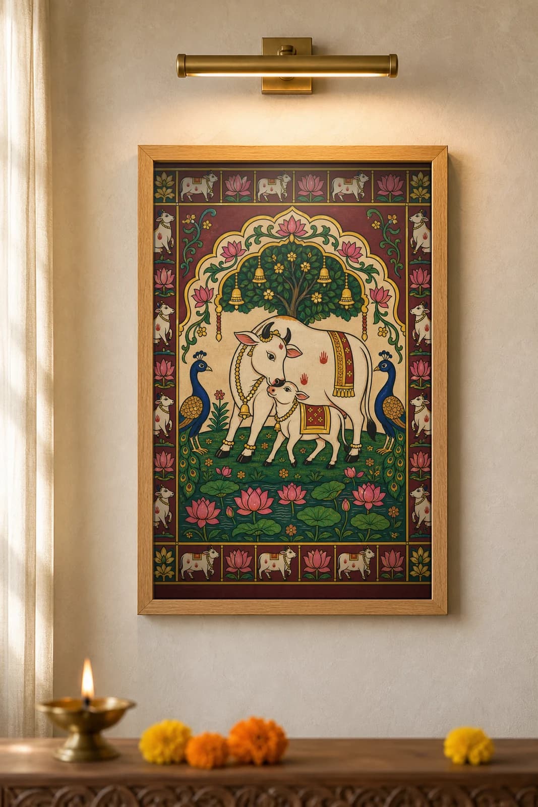 Vatsalya Cow and Calf — framed museum print, Pichwai