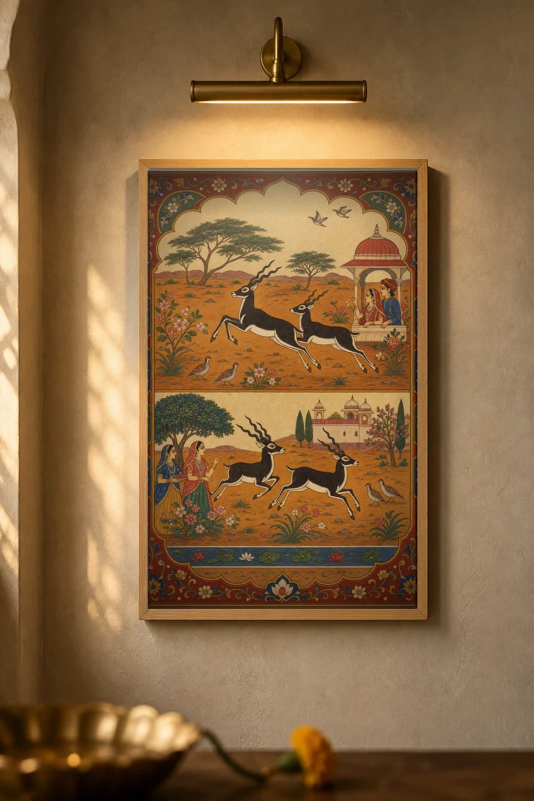 Krishna-Mriga — Blackbuck Grove — framed museum print, Rajput Miniature